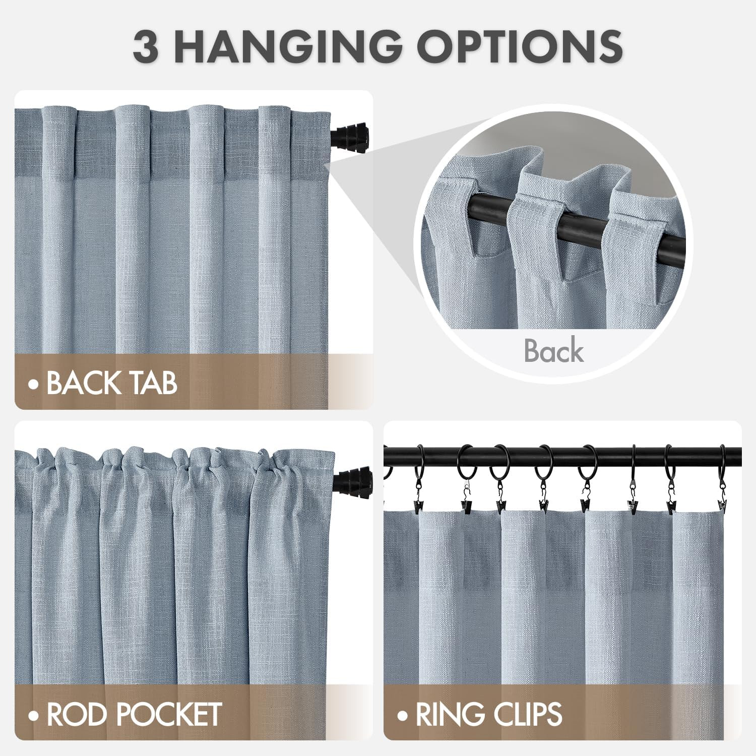Thick Linen Curtains 96 Inches Long Light Blue Semi Sheer for Farmhouse/Living R