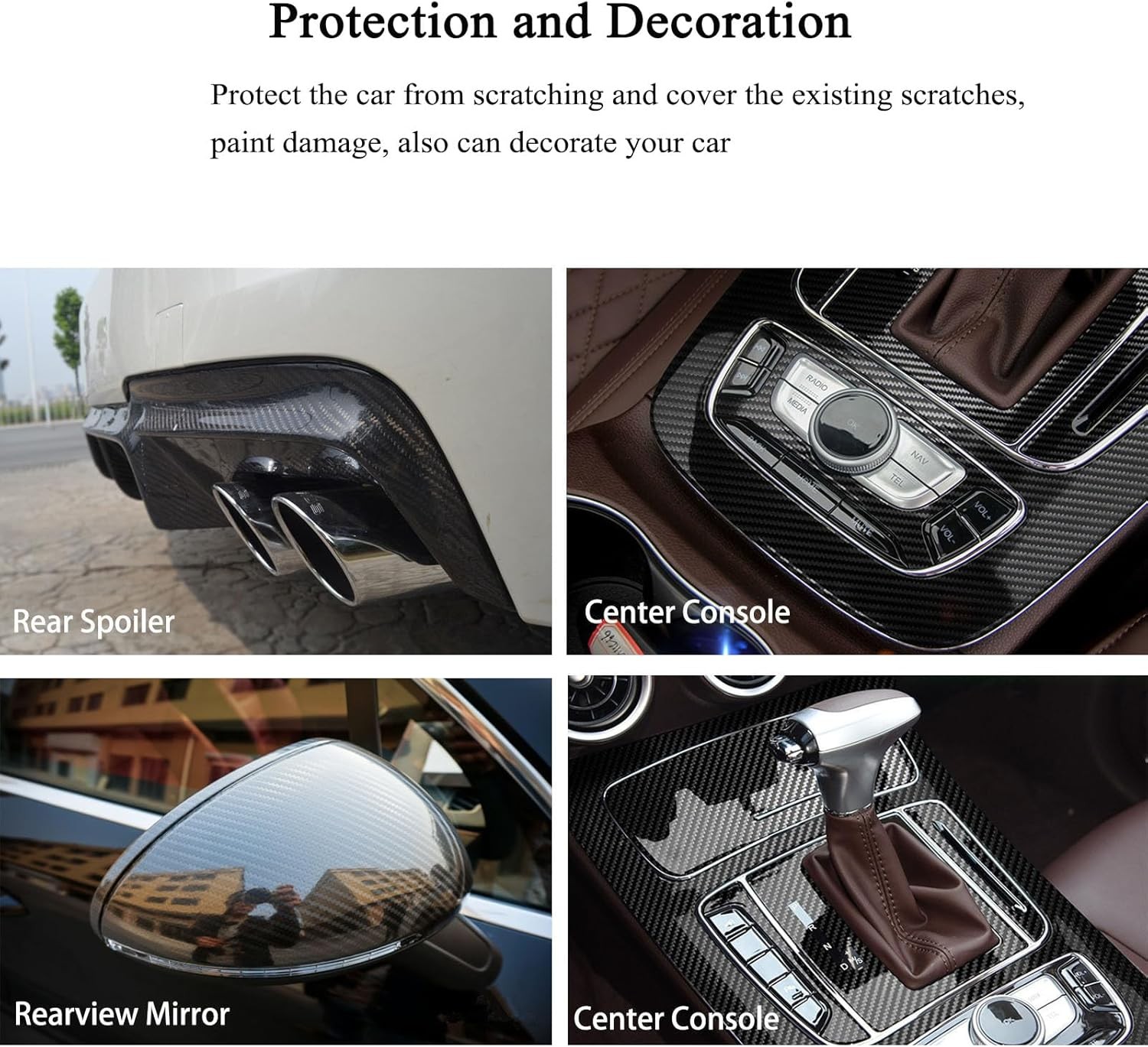 5D Gloss Black Carbon Fiber Vinyl Wrap, Self-Adhesive, Anti-Wrinkle Film