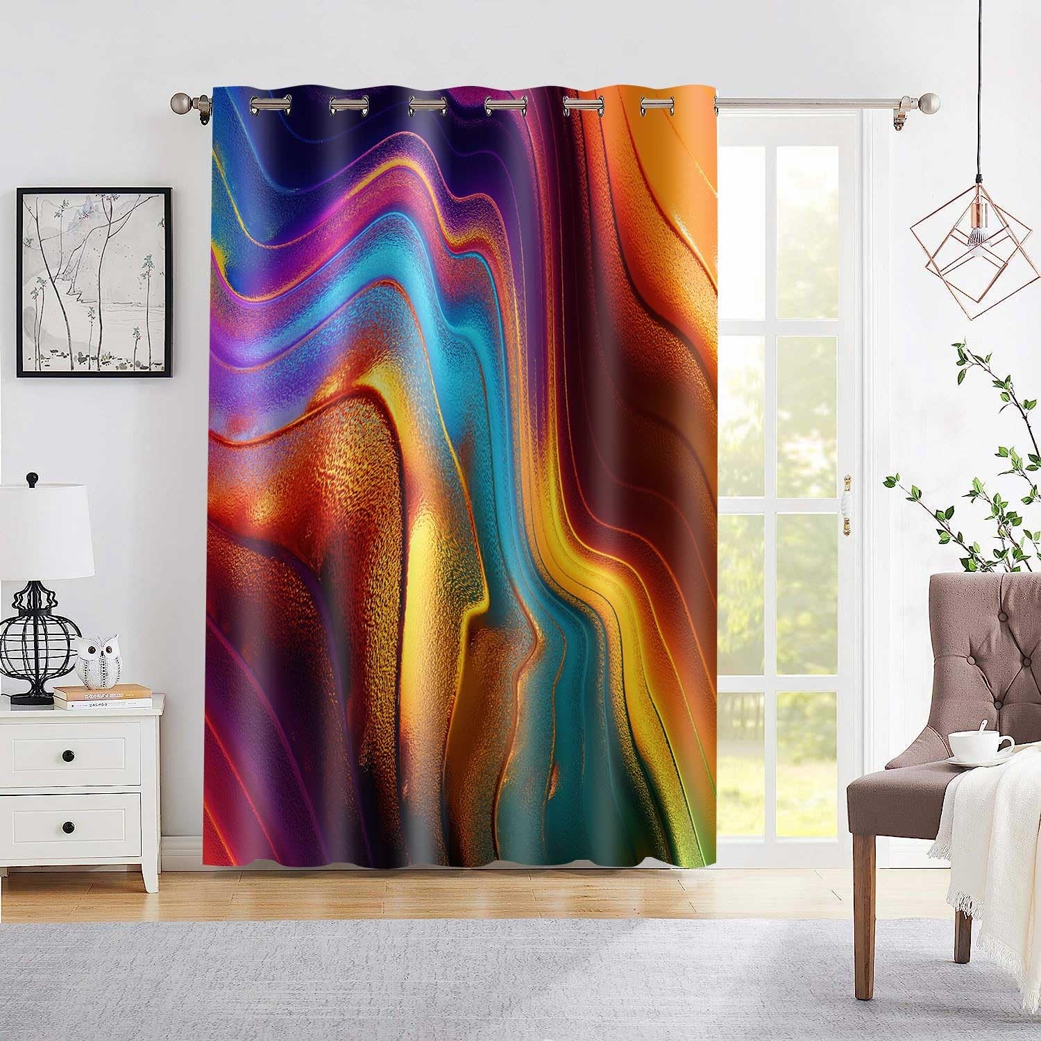 Mizsye Colourful Fluid Curtains Modern Art Theme Abstract Blackout Drapes