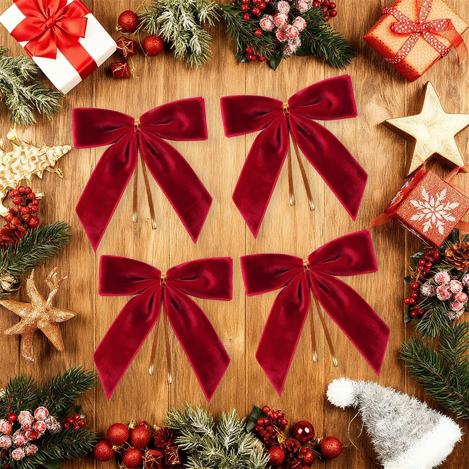30Pcs Red Velvet Ribbon Bows Twist Tie Bows 3.5×3.5in for Christmas Tree Deco…