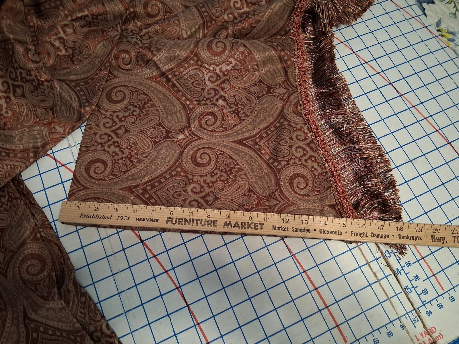 2 84″ Lined Rod Pocket Rust & Gold Poly Paisley Print Curtain Panels and Valance