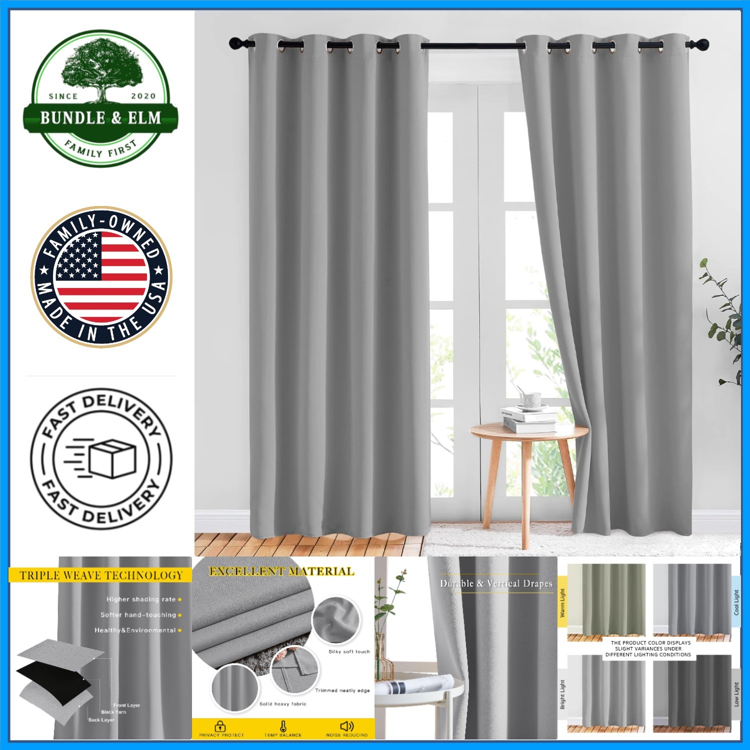 Light Gray Blackout Curtains 84 Inch Long for Bedroom or Living Room Decor