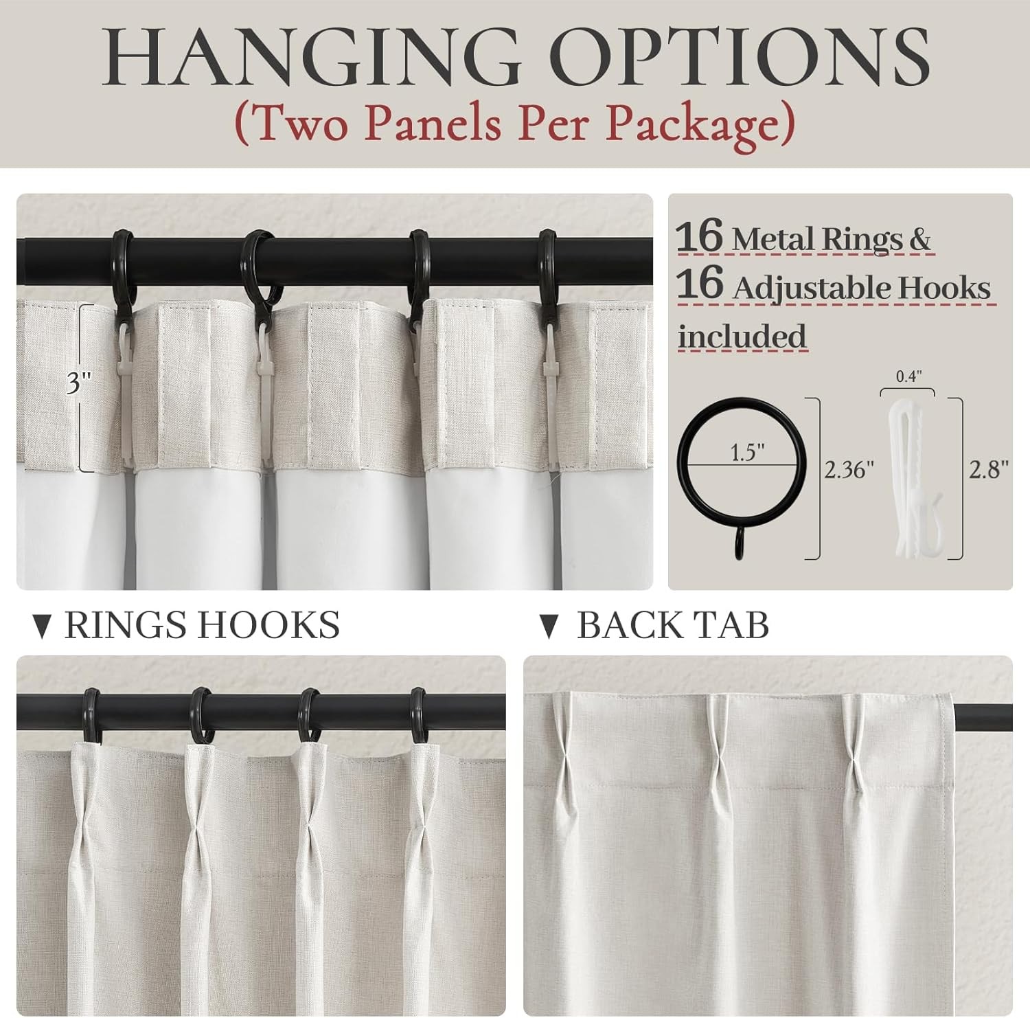Neutral 10 ft Blackout Curtains 120 Inches Long,Linen Elegant Villa Cottage
