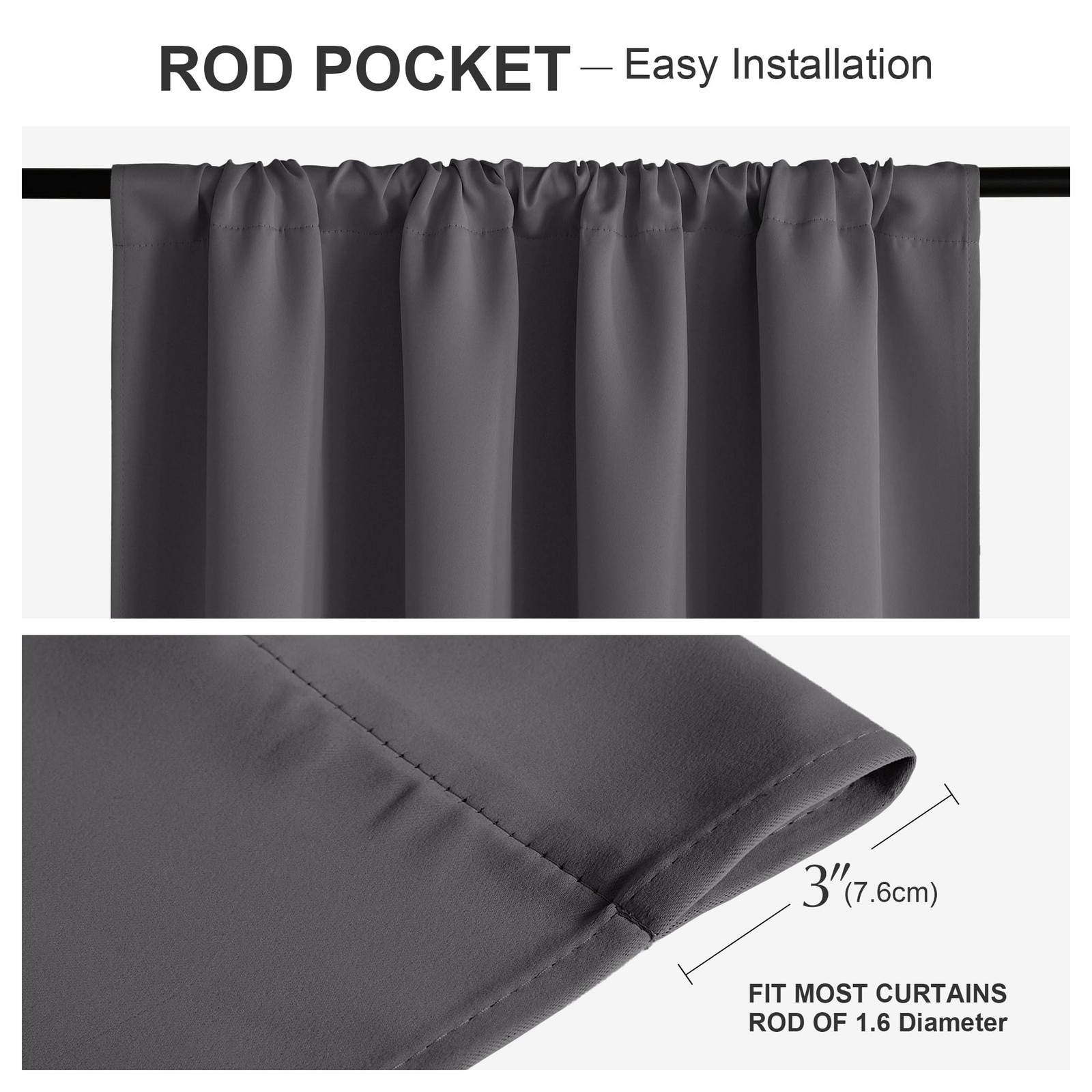 2 Panel Blackout Curtains 42×54 Inch Gray Room Darkening Window Drapes