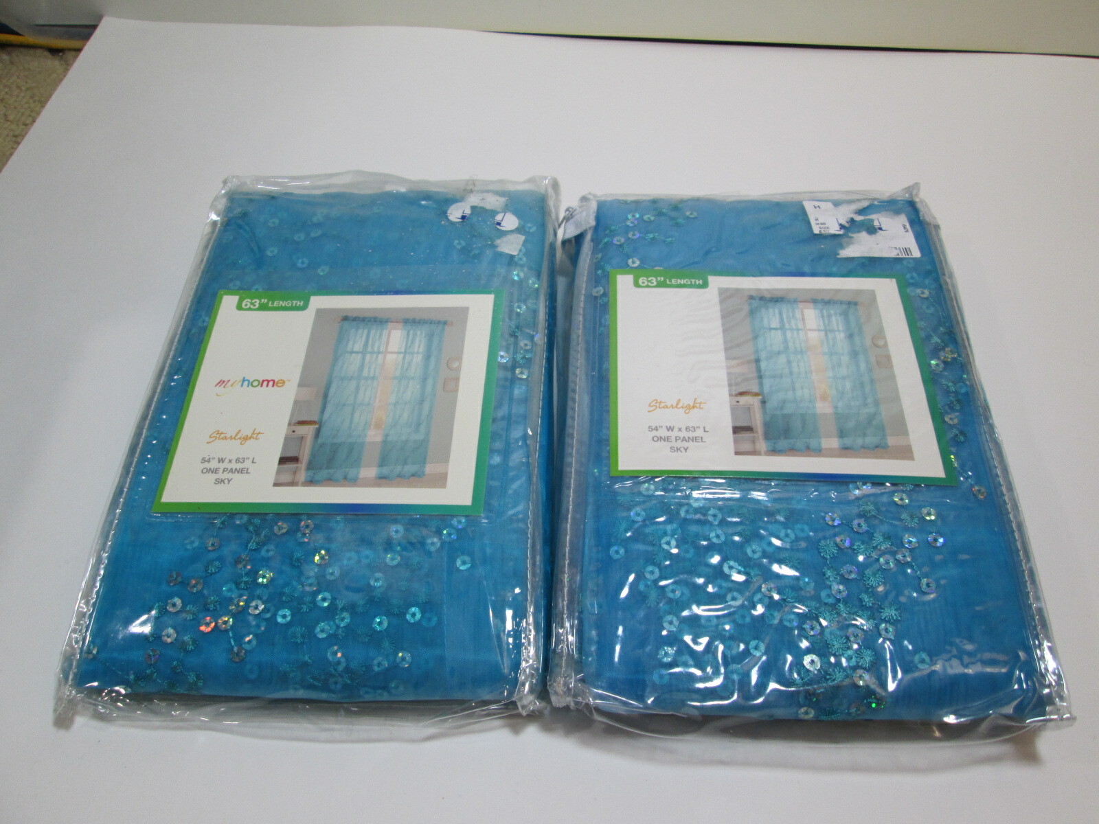My Home by S. Lichtenberg STARLIGHT Sequince Sheer Panels 2(54″x63″) ~ Blue Sky