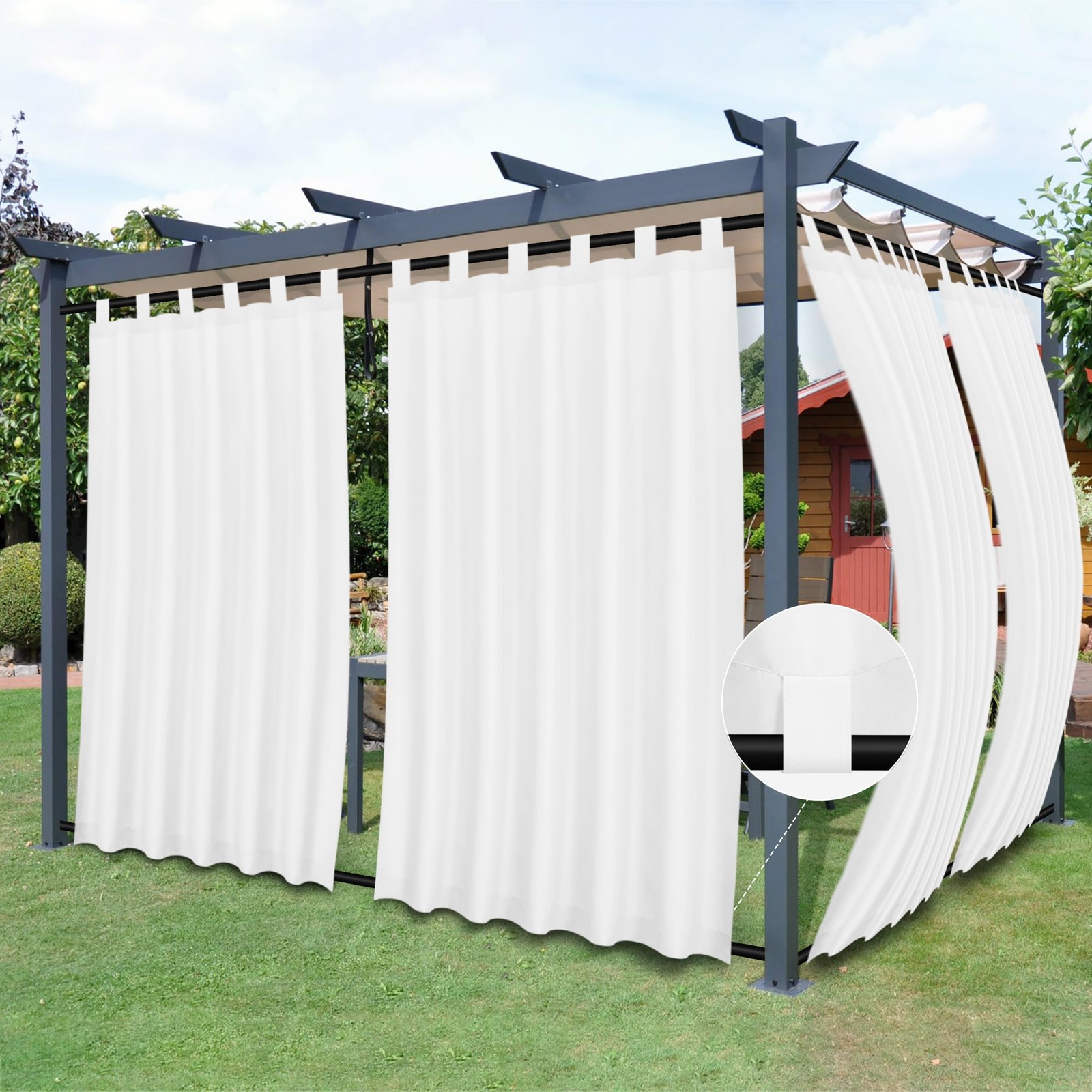 Easy-Going Outdoor Patio Curtains Detachable 54″W x 84″L (Pack of 2), White