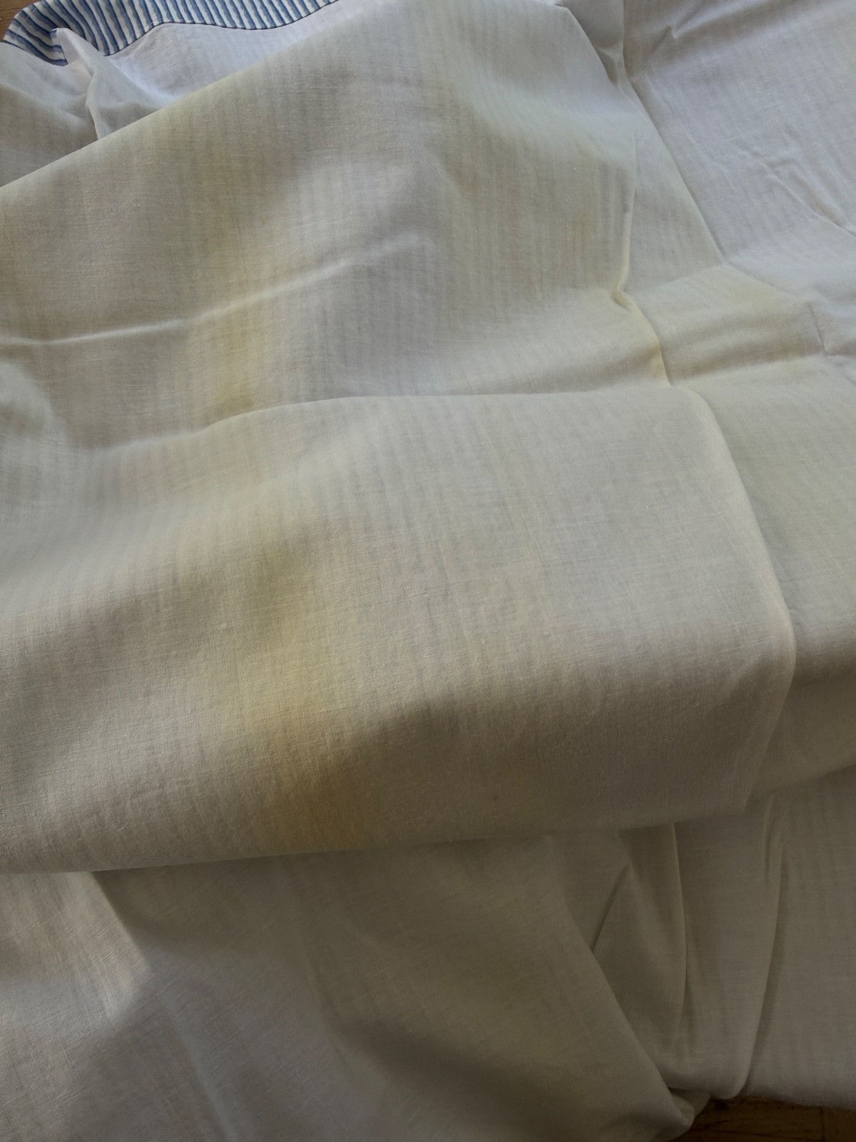 Pair of Vintage Blue and White Striped Rod Pocket Curtains ZZ909