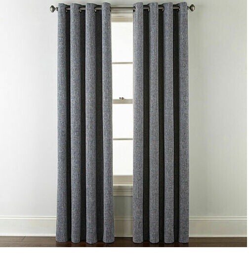 2 JCP Sullivan Blackout Grommet Curtain Panels Indigo Heather Navy Blue 50X63