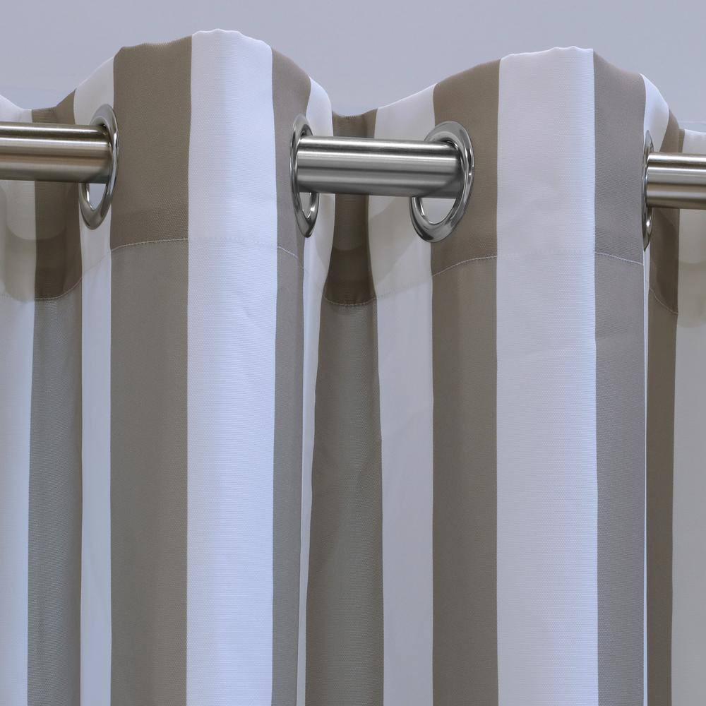 Taupe Striped Outdoor Grommet Room Darkening Curtain – 50 In. W X 96 In. L