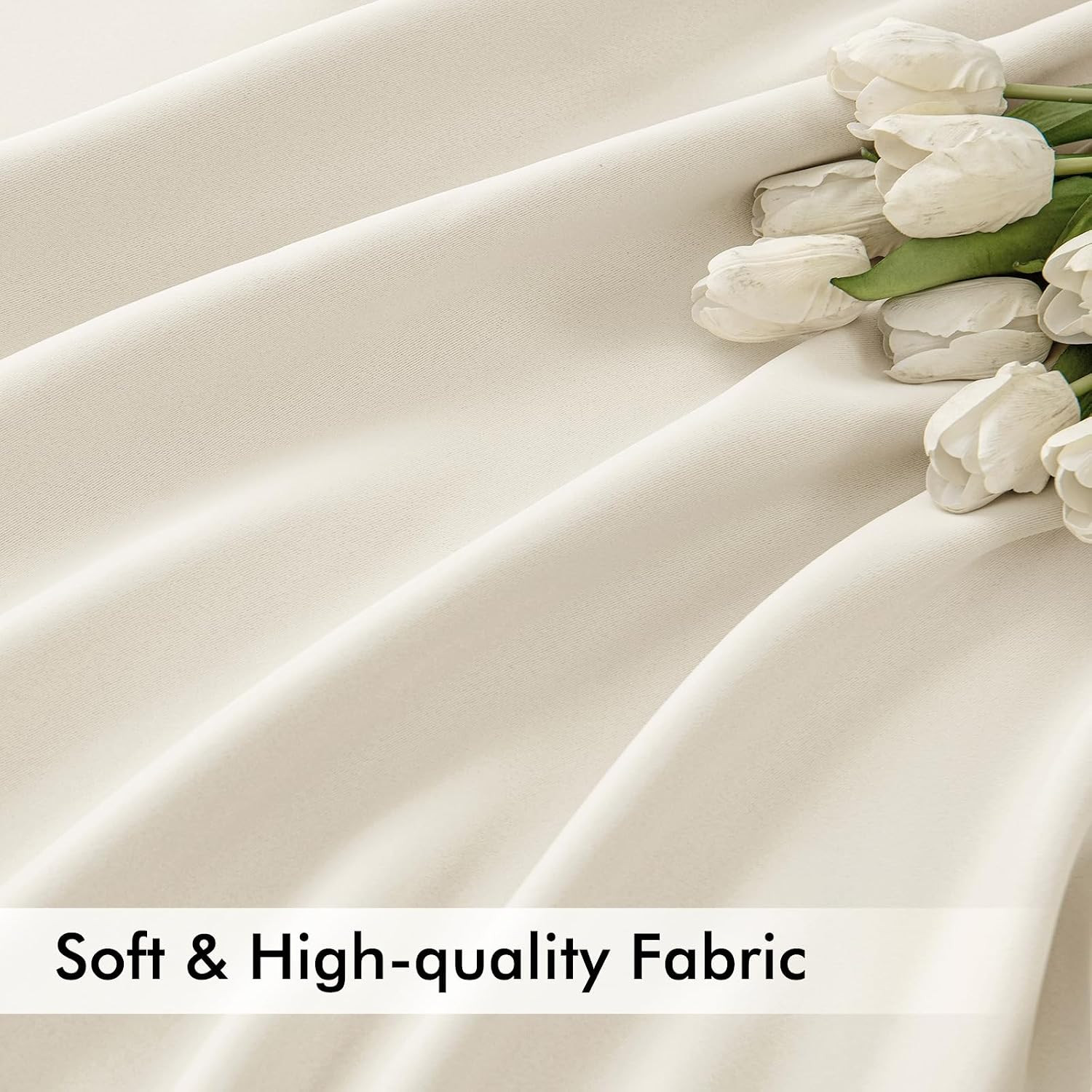 MIULEE Beige White Back Tab Blackout Curtains 63 Inch Length 2 Panels Set for Li