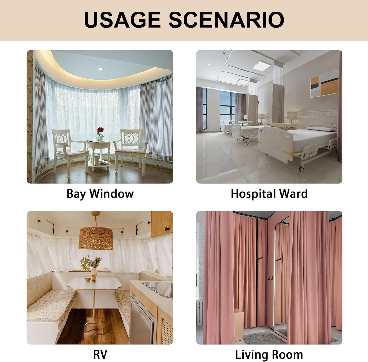 9.8 Ft Ceiling Mounted Curtain Track Kit, Flexible Room Divider Rail for RV, Bat