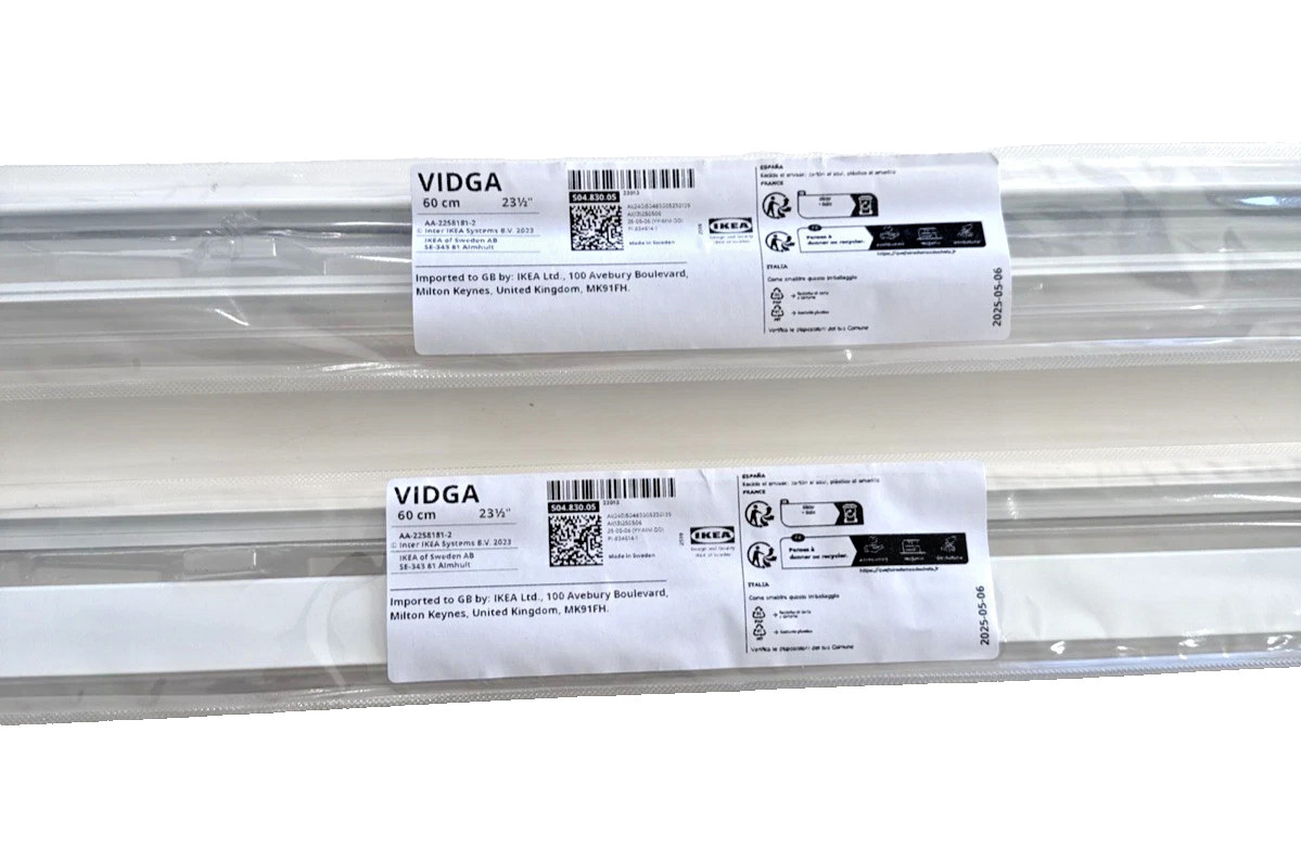 (Lot of 2) IKEA VIDGA Panel Curtain Holder Metal White 23 ½” 504.830.05-NEW