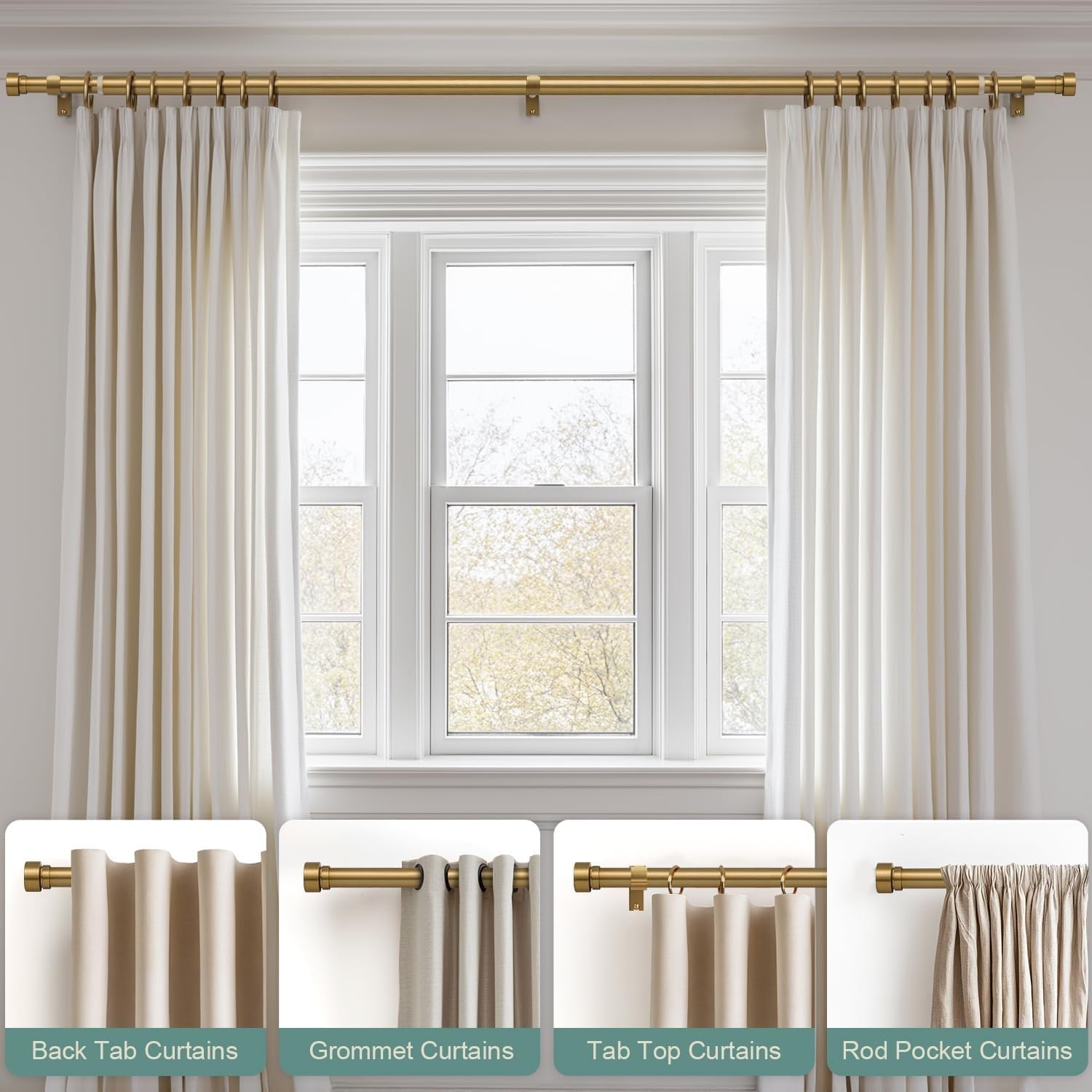Sturdy 1″ Brass Curtain Rods 48-84 Inches with Solid Finials for Home Décor