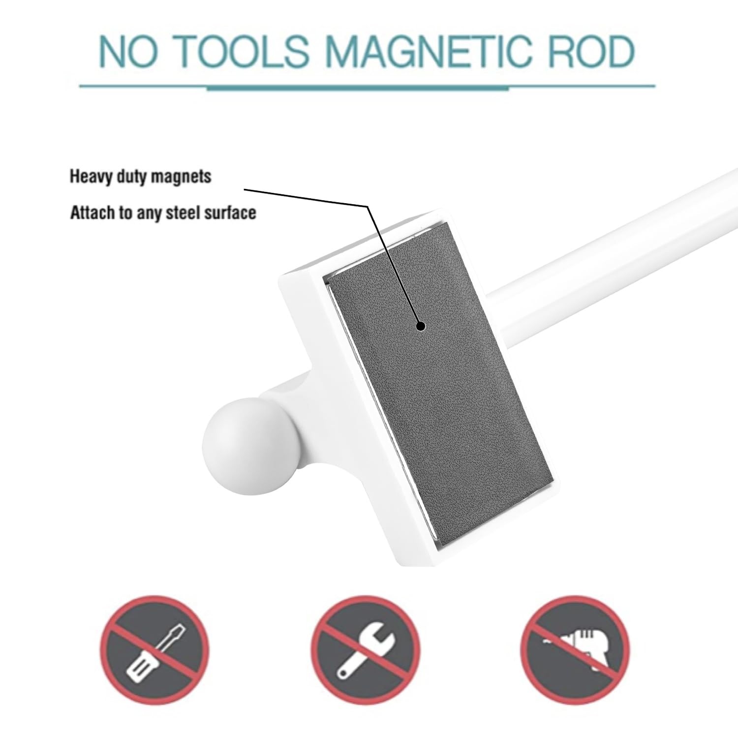 2PACK Magnetic Curtain Rod Adjustable 9 16 Inch No Drill For Metal Doors White