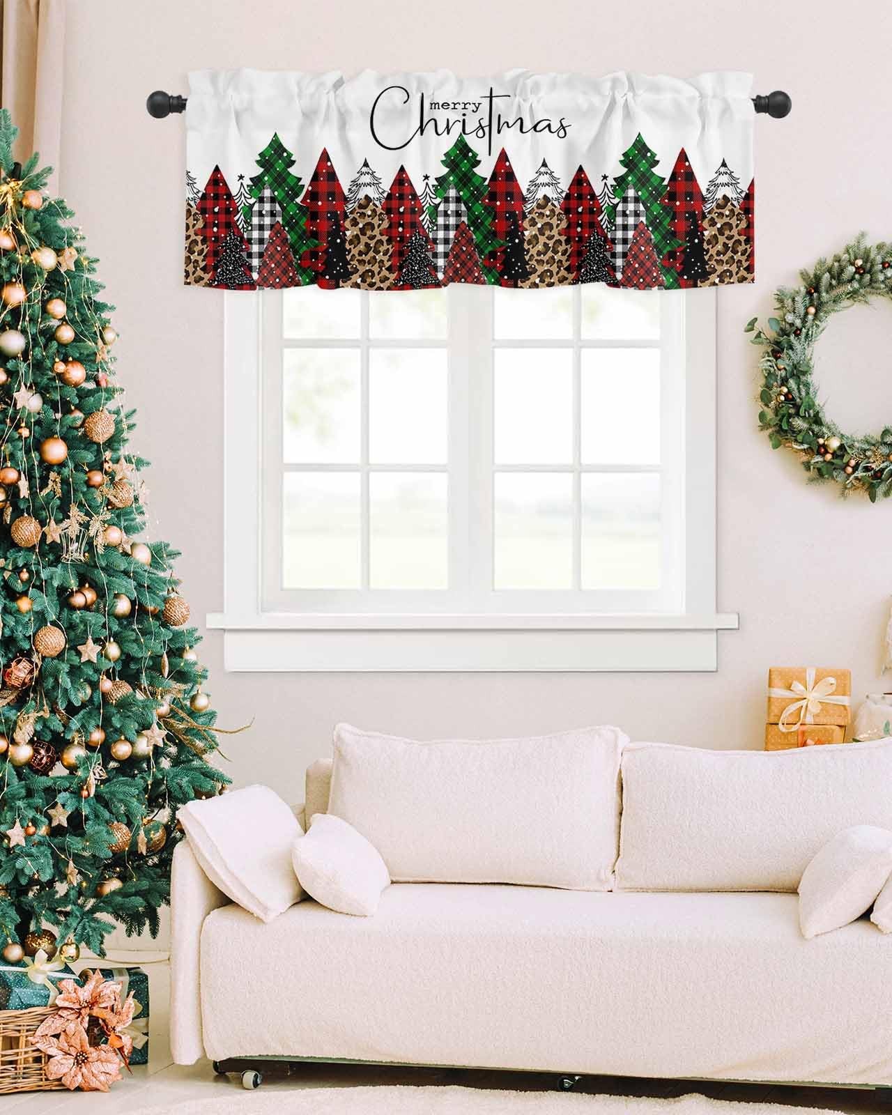 Cortinas navideñas con cenefa para decorar ventanas de cocina, 137 x 45 cm