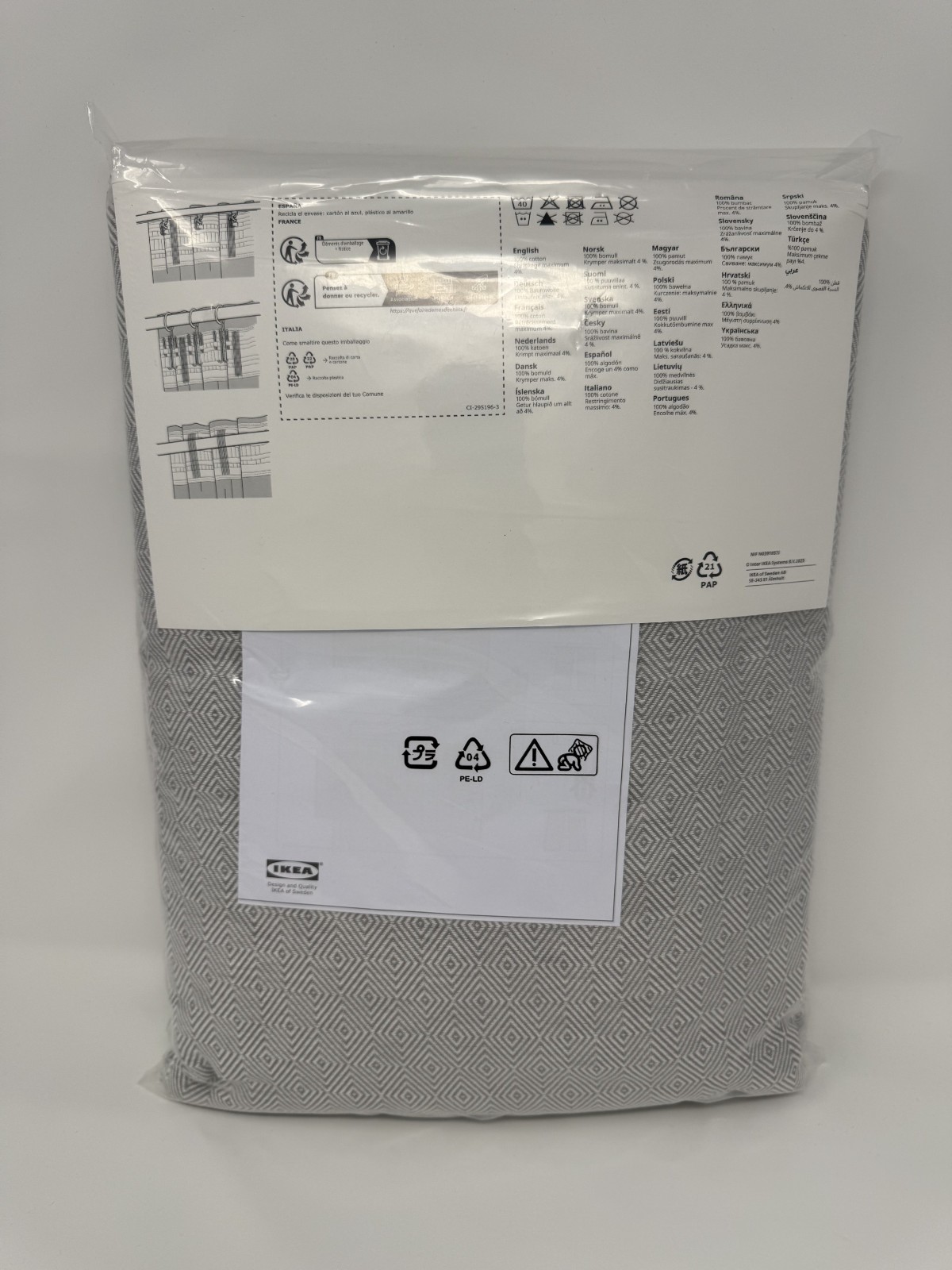 IKEA FJÄDERMOTT Curtains 1 Pair White/Gray Heading Tape 57×98″ 605.045.83 – NEW