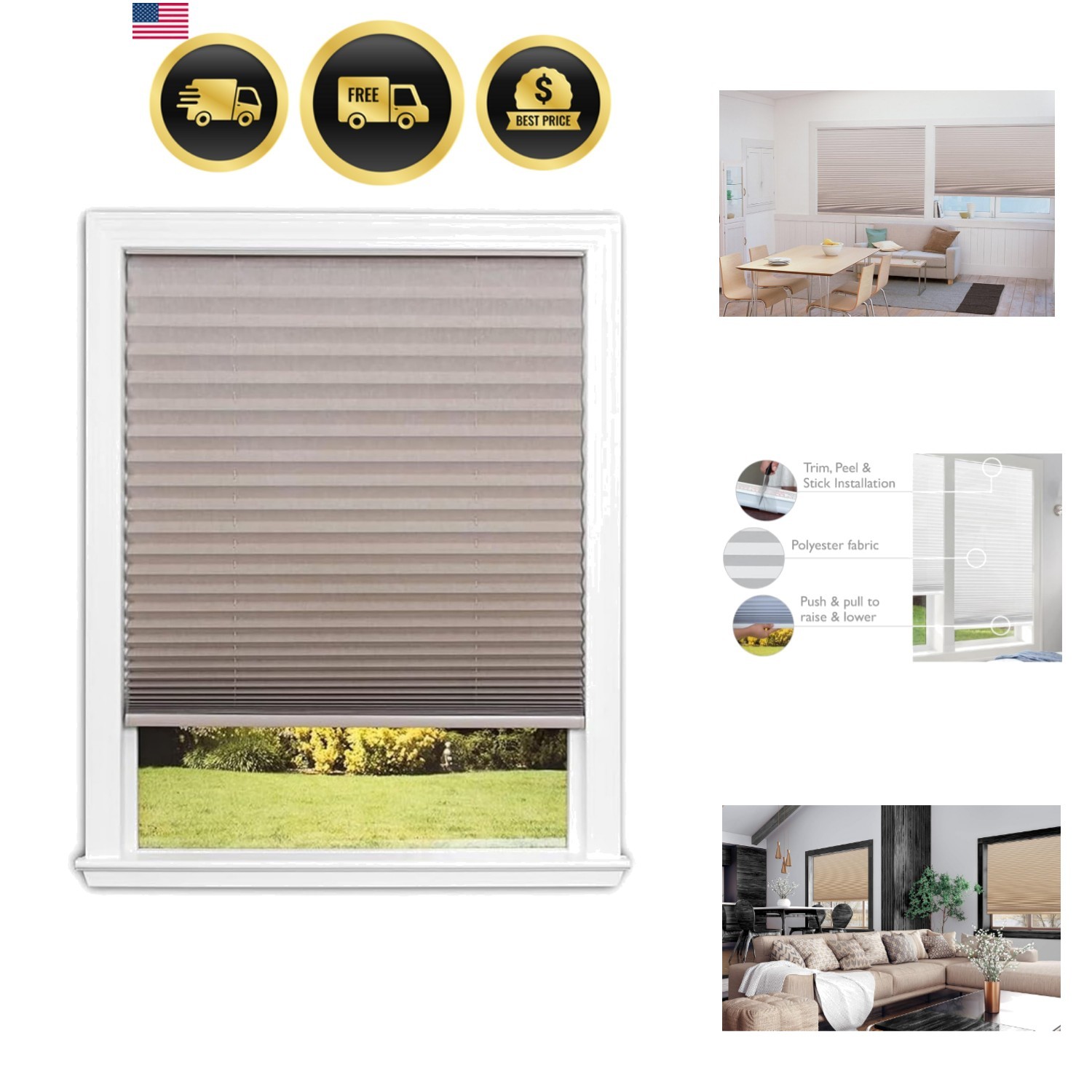 No Tools Easy Lift Trim-at-Home Cordless Pleated Light Blocking Fabric Shade …