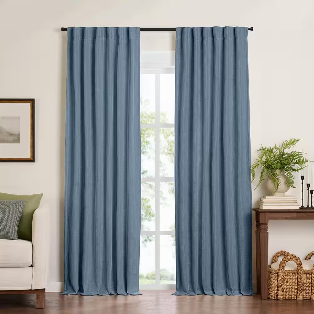 Harrow Blue Polyester Blend Solid Texture 52 In. W X 108 In. L Rod Pocket/Backta