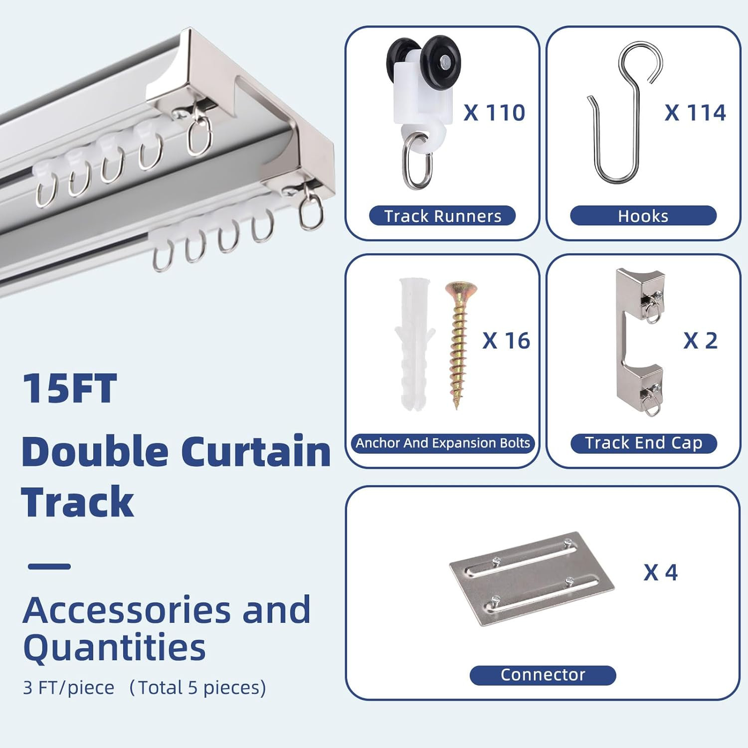 Silent Double Curtain Track Ceiling Mount White Track Curtain Rail Set Heavy Dut