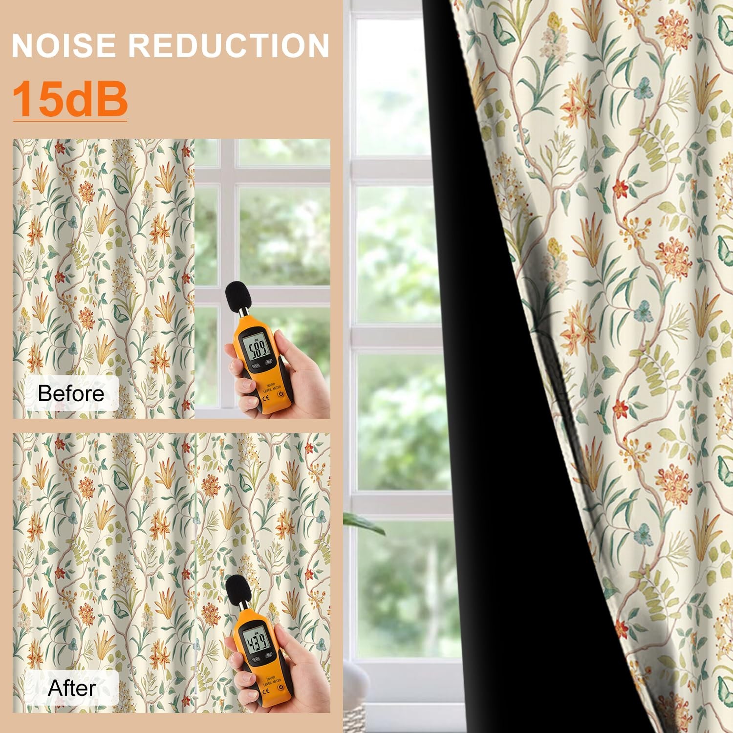 Blackout Curtains 52 x 63 Inches 2 Panels, Watercolor Wildflower & Vine Print…