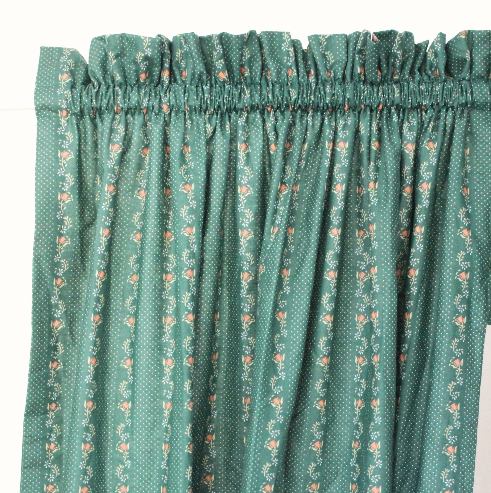 Vtg 1980s Custom Drapery Ensemble 198×67 Green Floral Vine Lined Curtain Panels