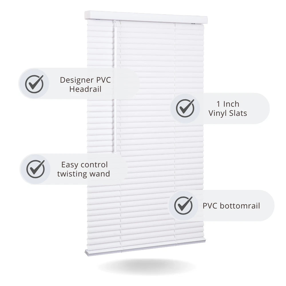 Lotus & Windoware 1″ Cordless Vinyl Light-Filtering, Mini Blind – WHITE