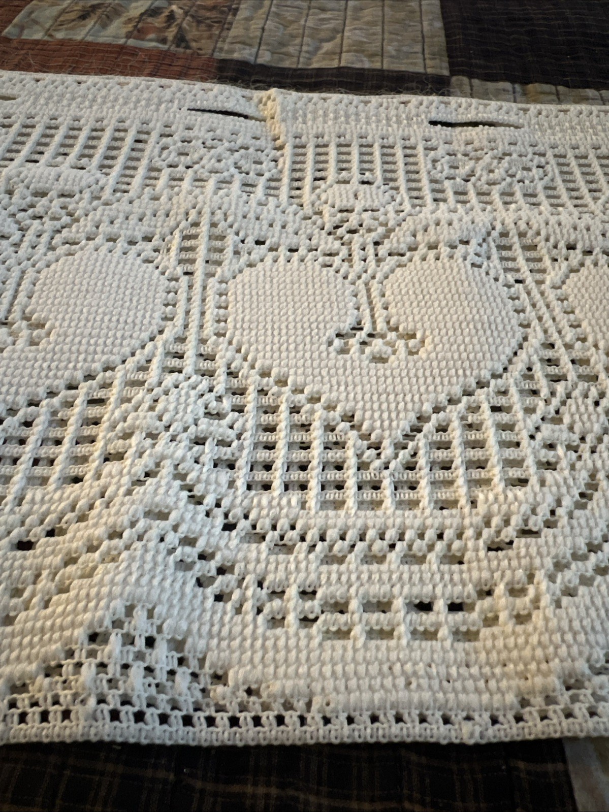 Lace Curtain Valance 66” X 12″ Ivory HEARTS