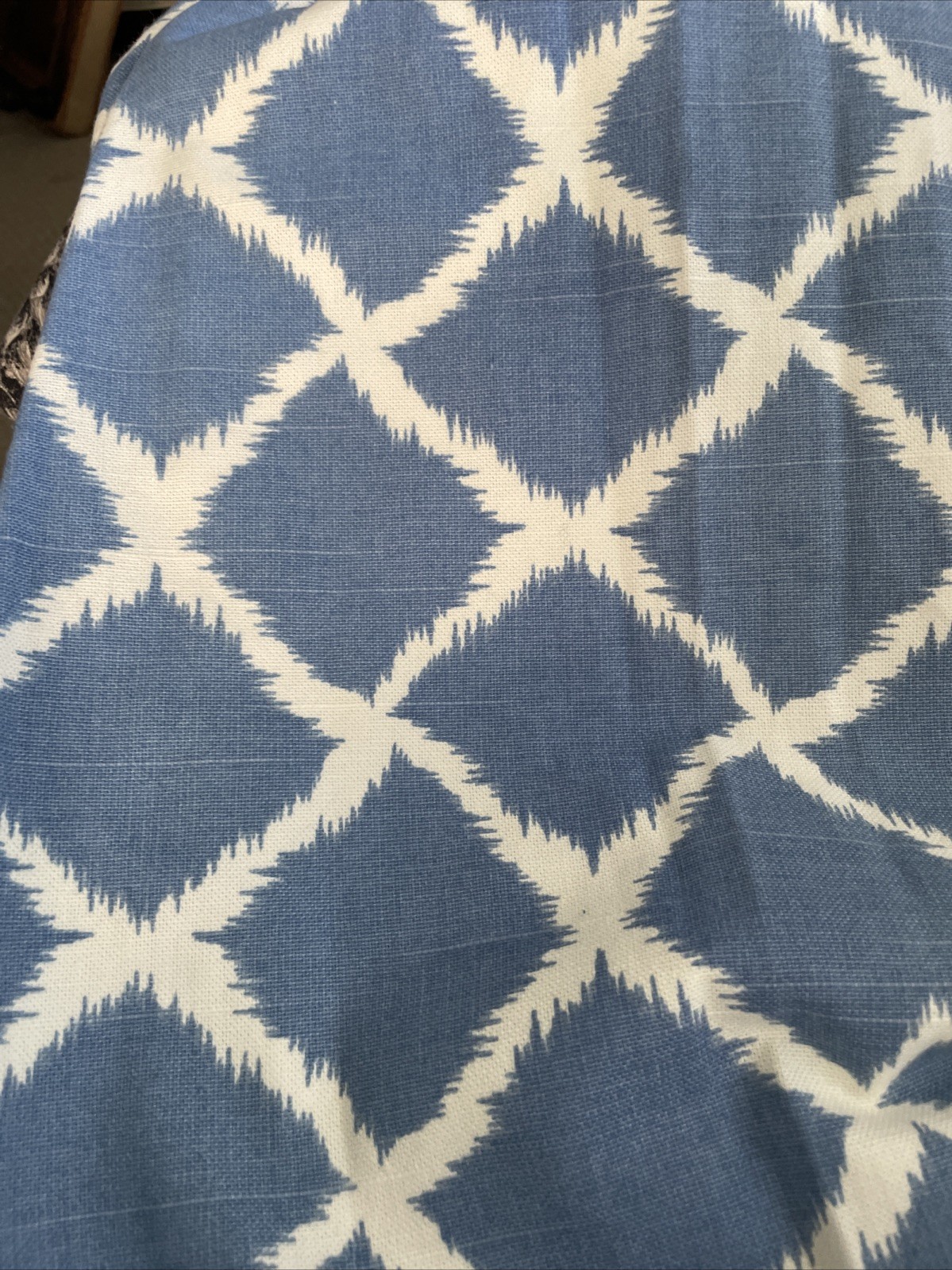 Blue and White Geometric Ikat Triple Pleat Lined Custom Drapery Panels