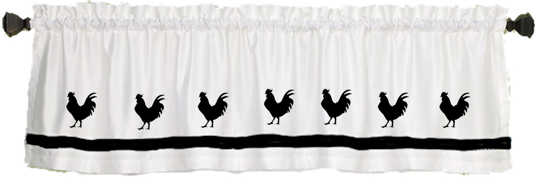 Rooster Chicken Window Valance Curtain in Your Choice of Colors