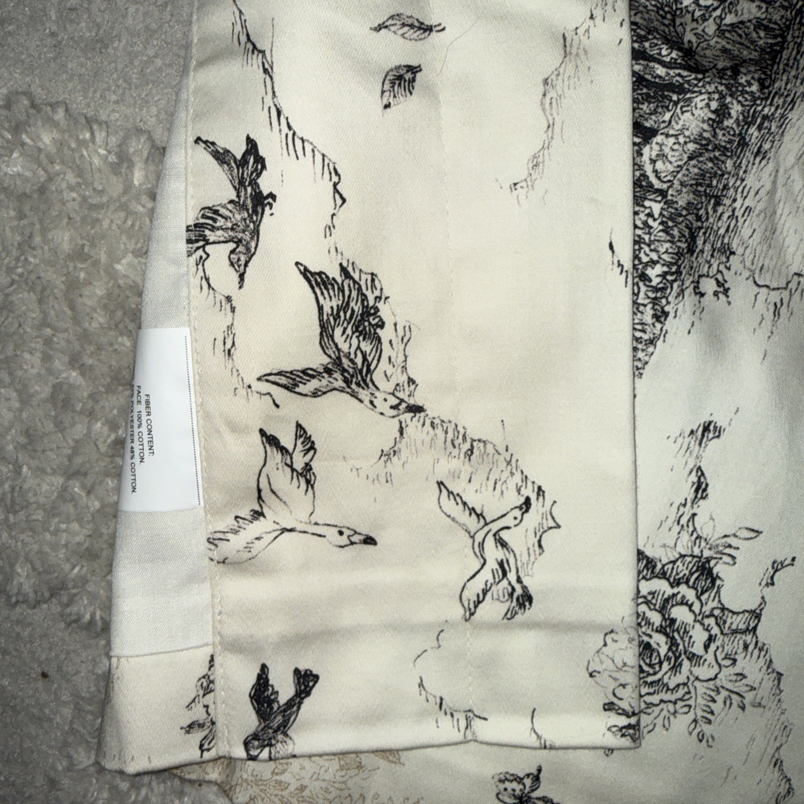 Black and cream toile de Jouy Curtain Valance Country Side Church Swan Floral