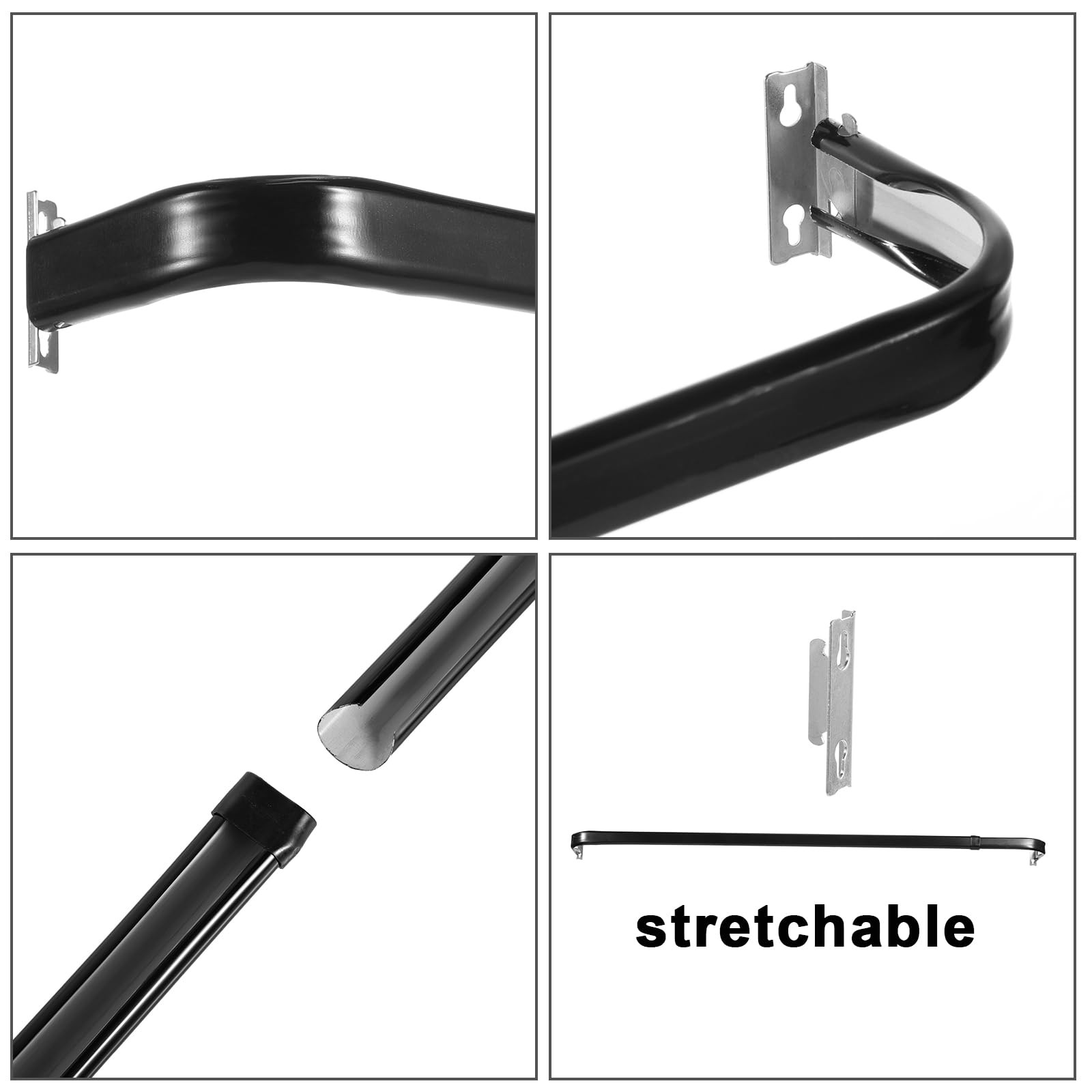 4 PCS Black Adjustable Tension Window Curtain Single Rods 2542 Inch Hardware