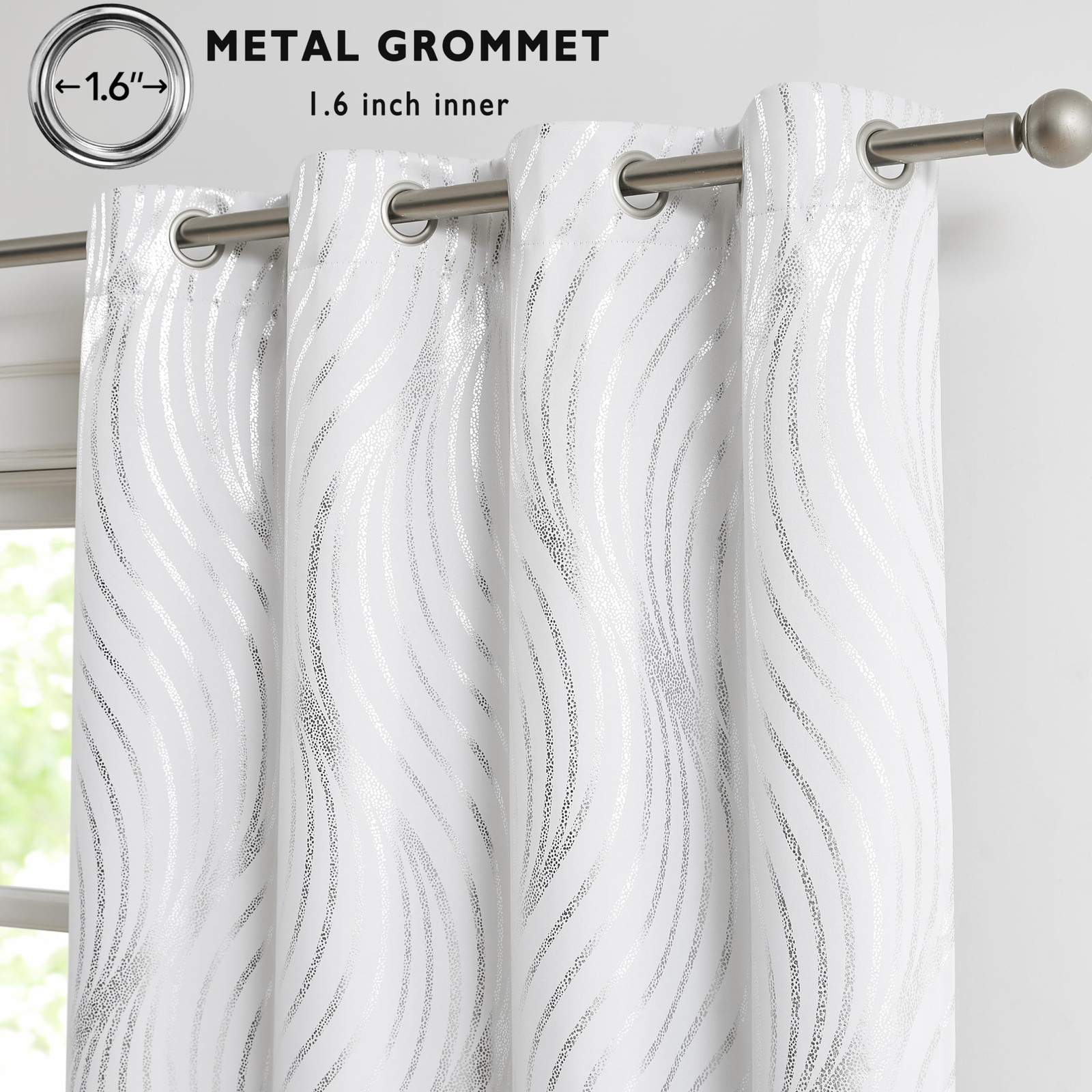 Xwincel Blackout Curtains White Silver Foil Pattern 63 Inches 2 Panel Set