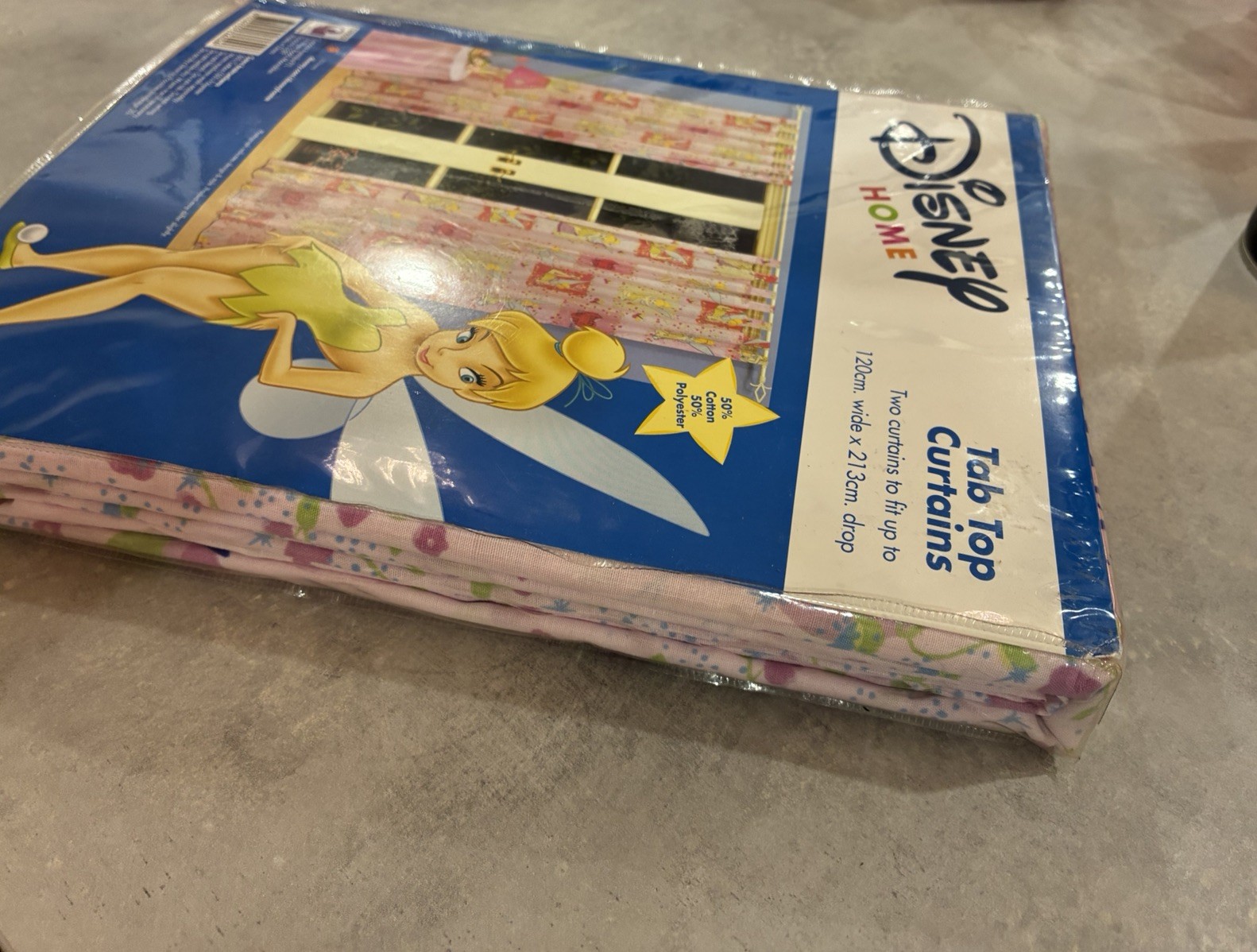 DISNEY Home Tinkerbell Curtains Tab Top Pair 120cm X 213cm Cotton Fairies Pink