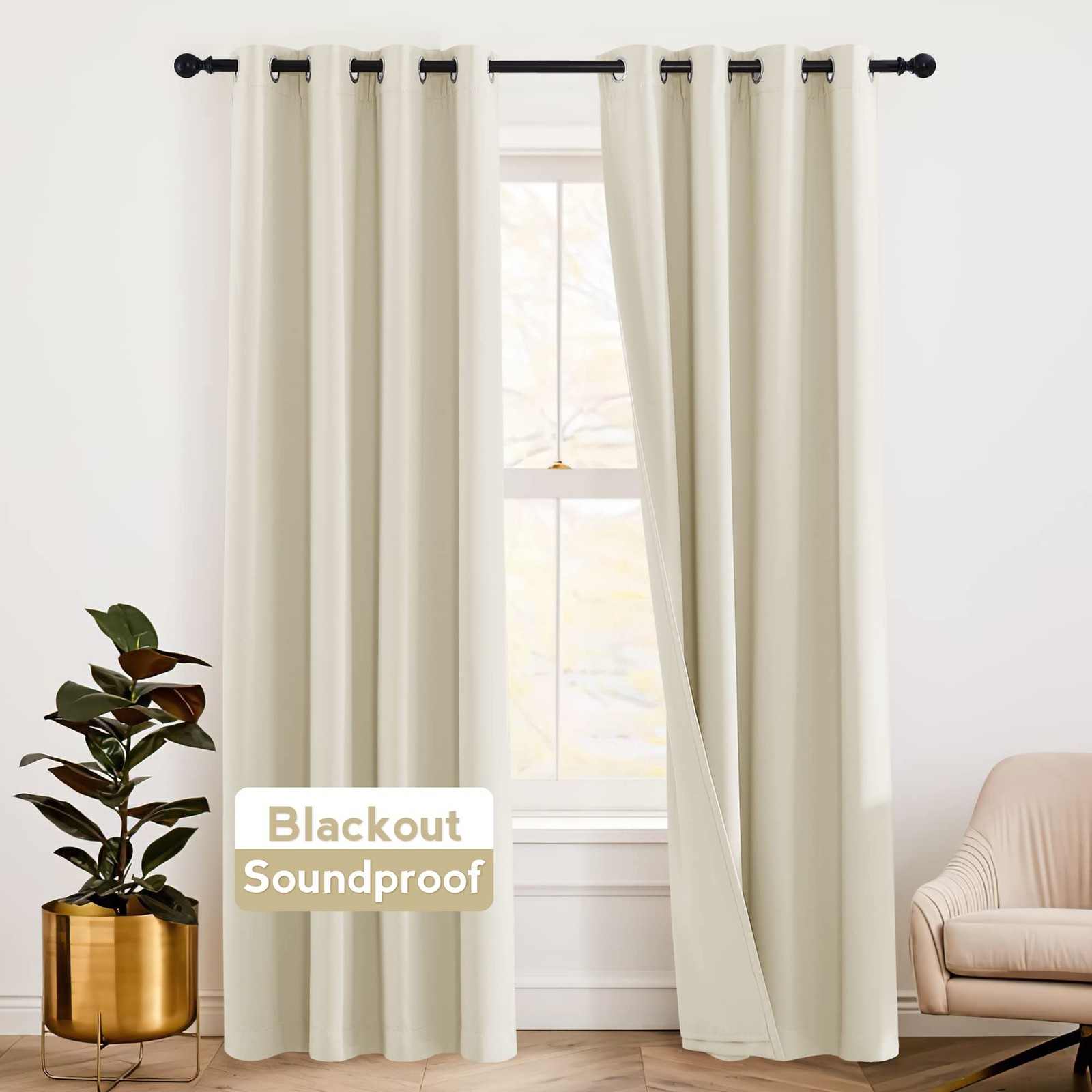RYB HOME Soundproof Curtains for Bedroom – Totally Room Darkening 3 Layers Bl…
