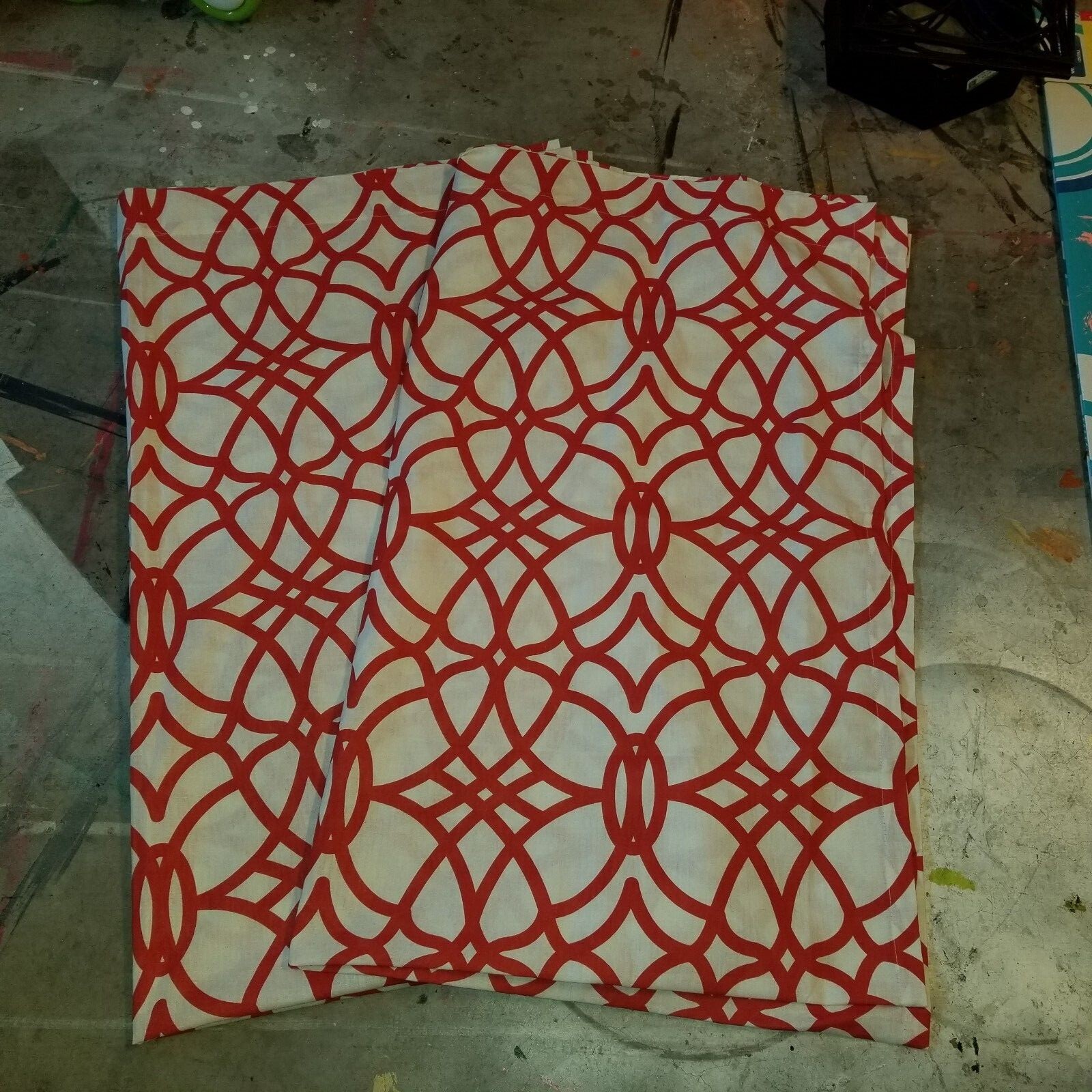 Unbranded Red-Orange/White Lattice Drape Panels 48″ X 84″ – 2 Panels