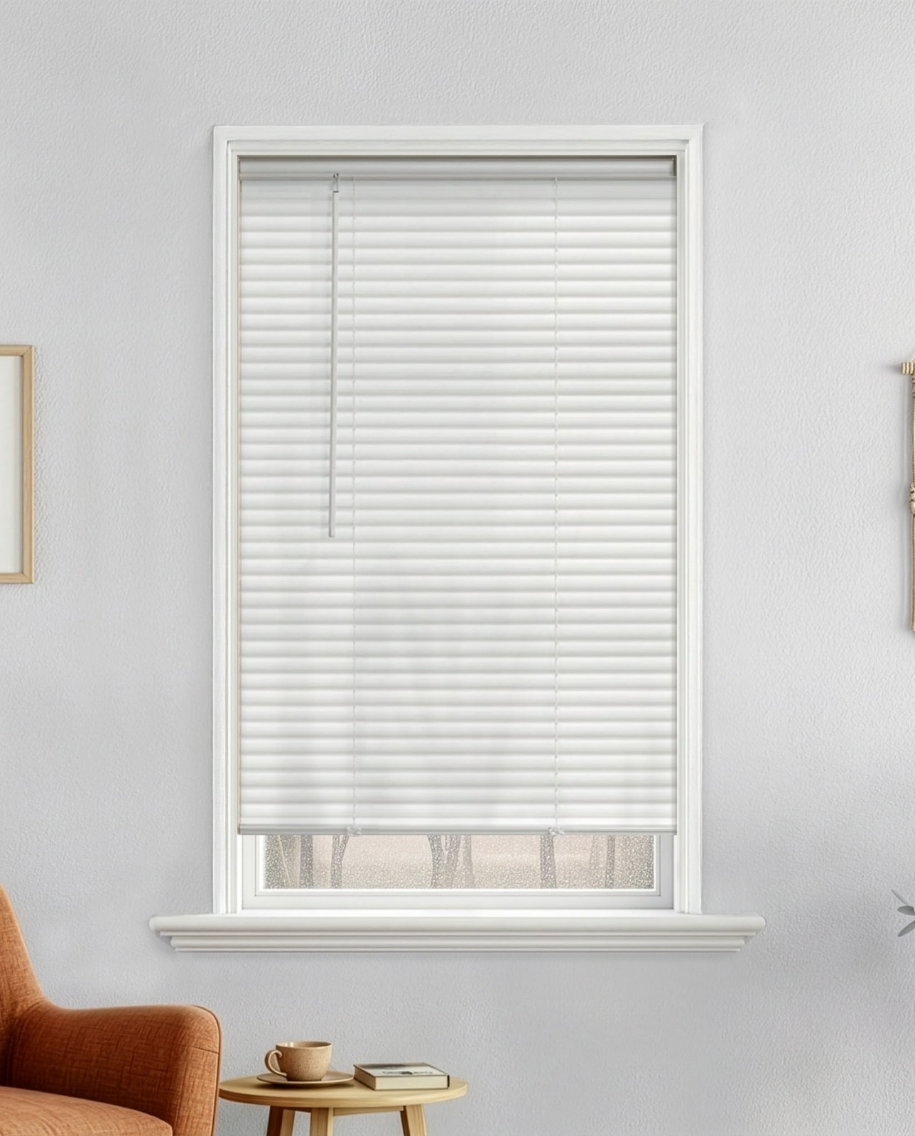 1″ Cordless Vinyl Light Filtering Mini Blinds White 33″ W x 64″ L