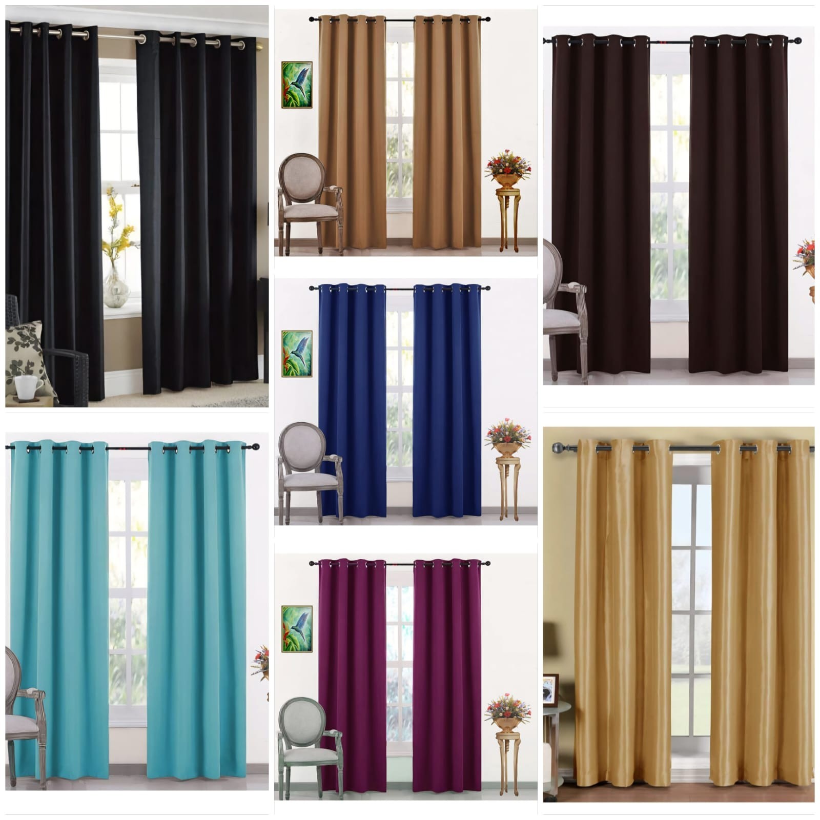 100% SOLID BLACKOUT CURTAIN 2 PIECE GROMMET FOAM LINED WINDOW CURTAIN