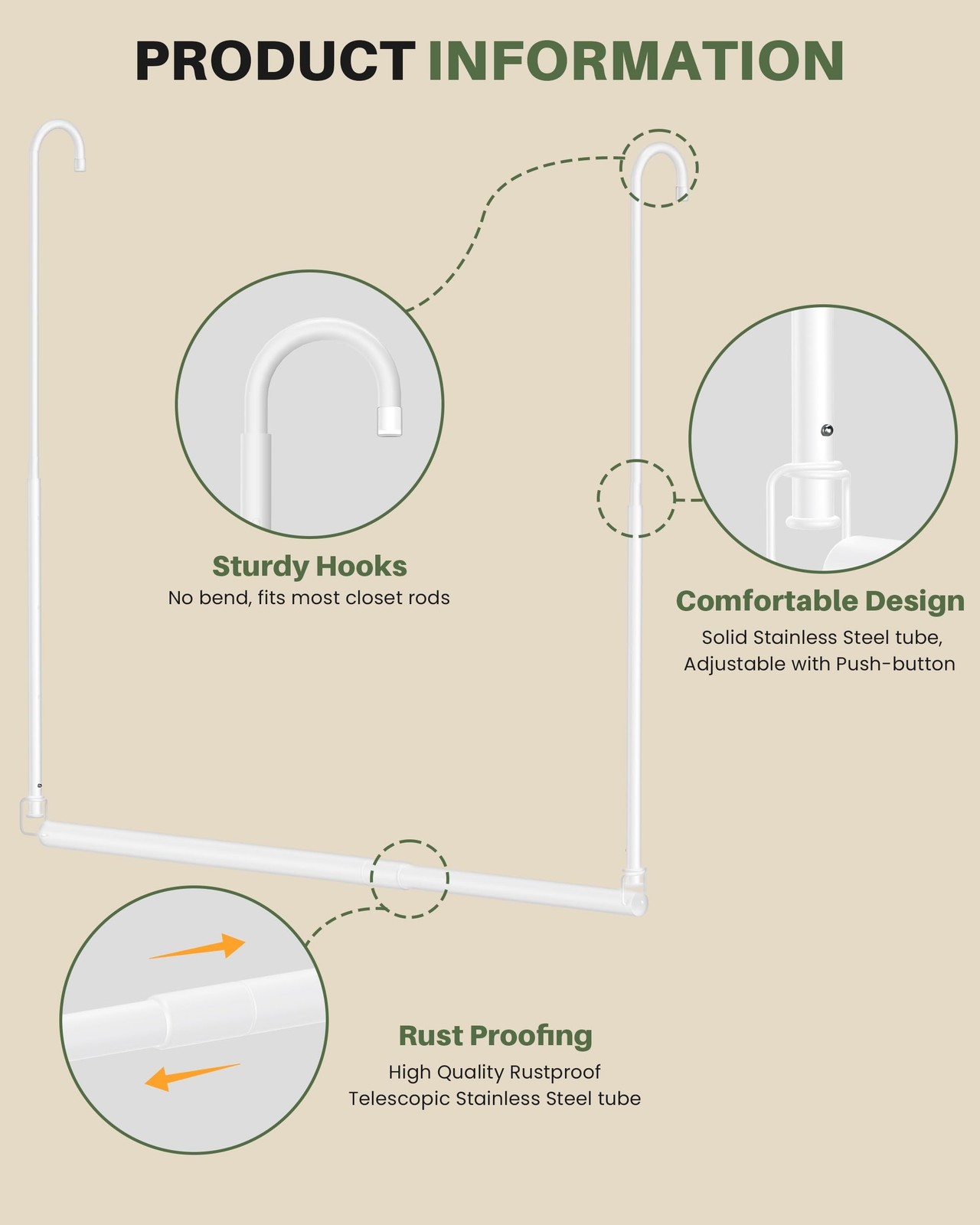 Hanging Closet Rod, Adjustable Height & Width Closet Rods for Hanging Clothes…