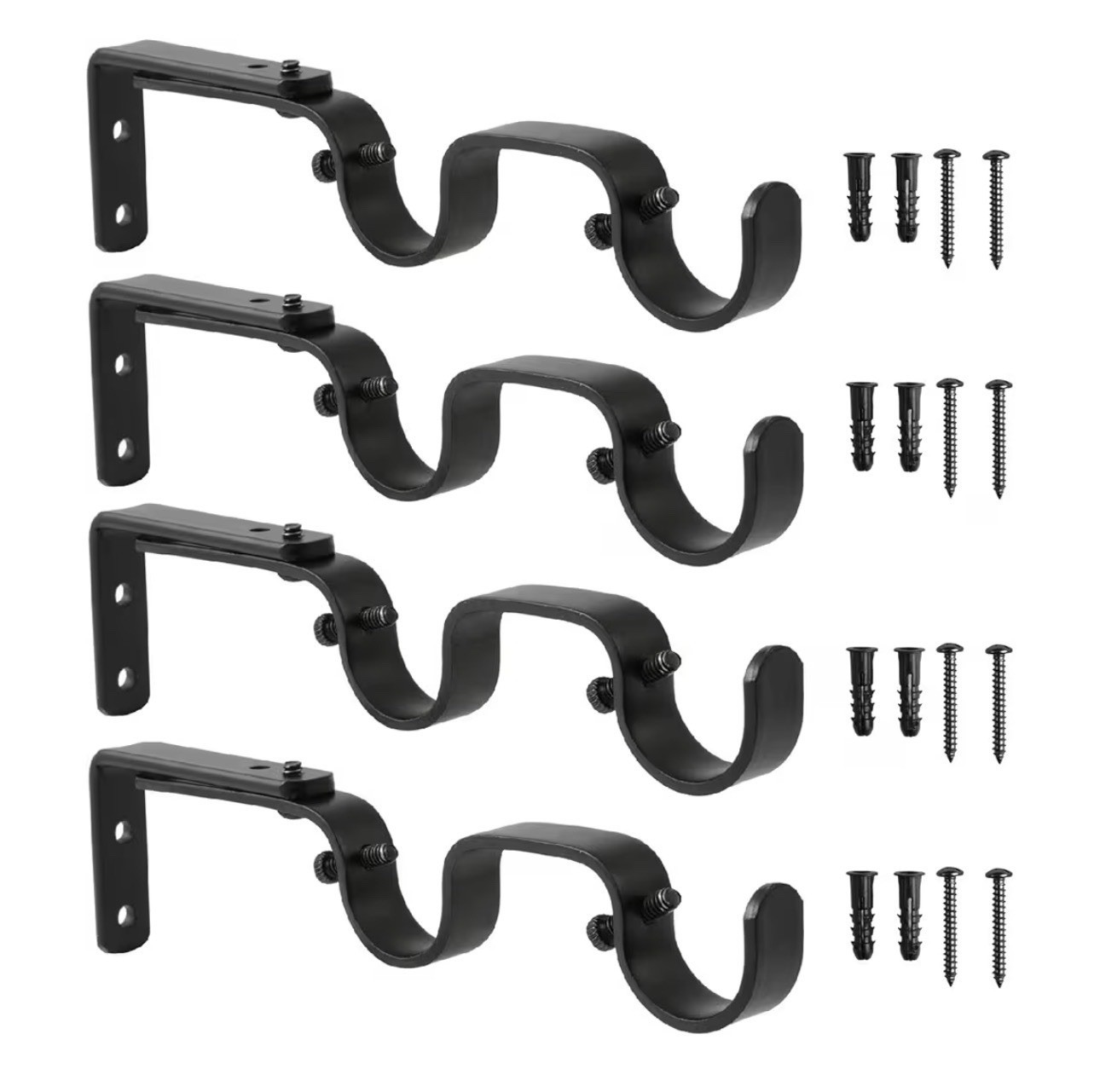 Heavy Duty Curtain Rod Brackets Adjustable Double Rod Holder 1inch 4pcsblack