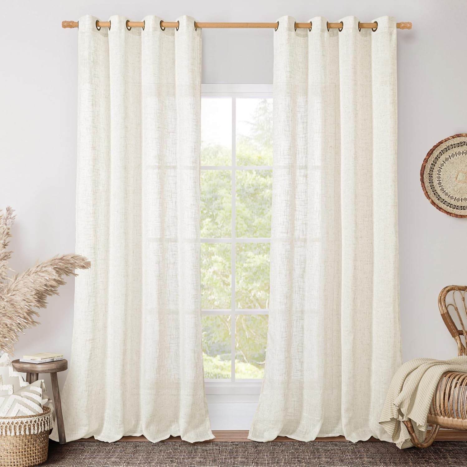 LAMIT Living Room Linen Curtains 95 Inch for Bedroom, Bronze Grommet Linen Textu