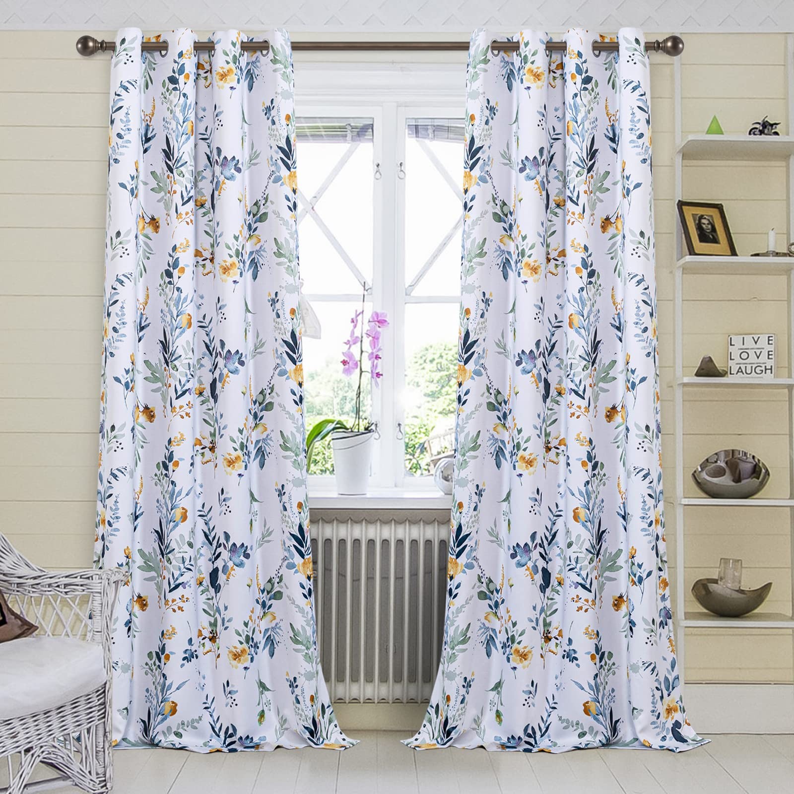 MYSKY HOME Floral Curtains 84 inches Long Living Room Curtains Room Darkening…