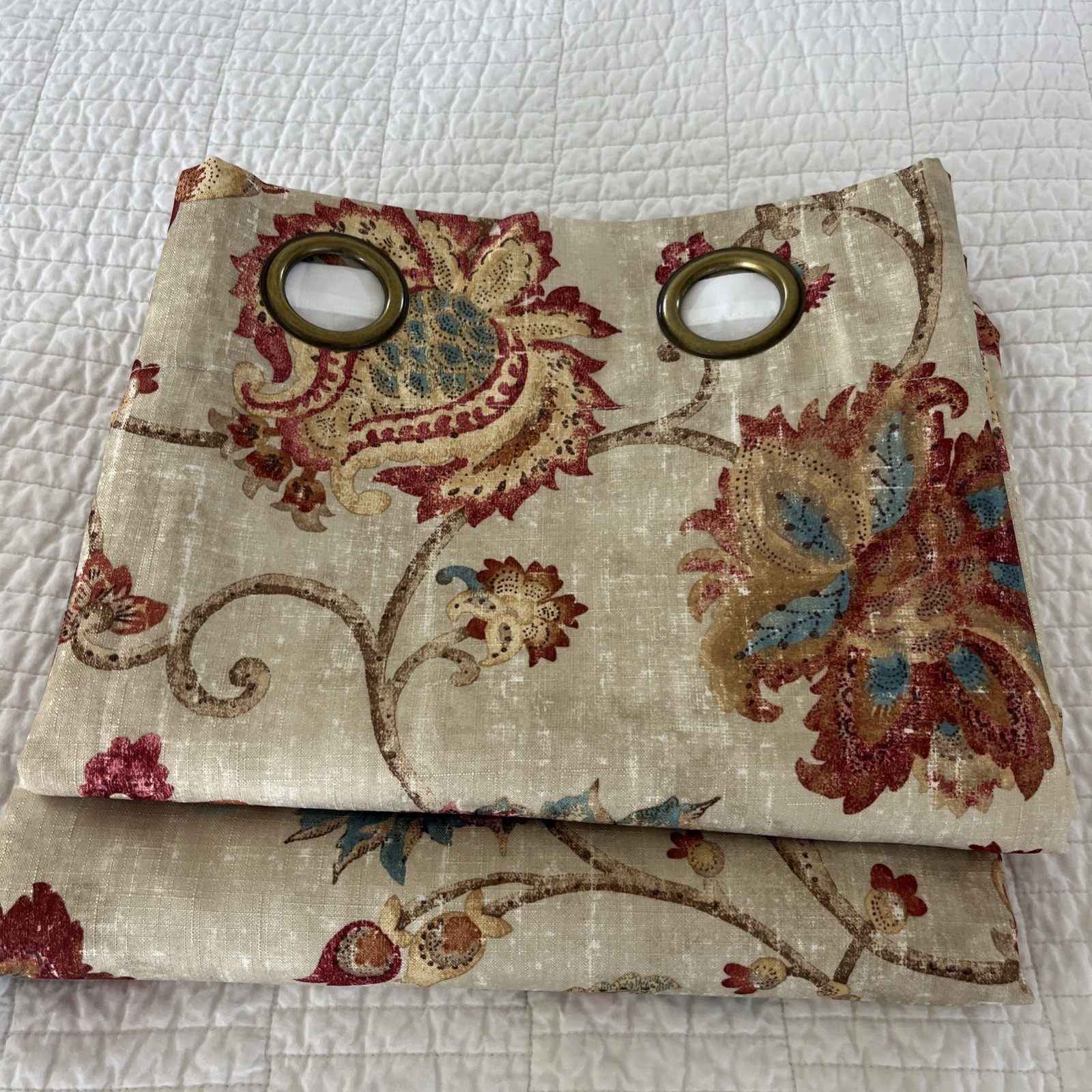 2-Pier 1 Jacobean Floral Curtain Panels 50 X 84” Lined Grommets Tan Polyester