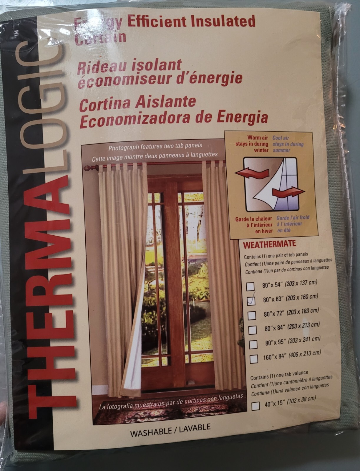 NWT Thermalogic Cotton ENERGY-EFFICIENT Insulated Curtains 80″x63″ Panel SAGE