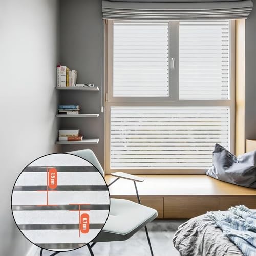 Privacy Window Film Self-Adhesive No-Glue Static Cling Stripe 17.5 x 78.7 Inch