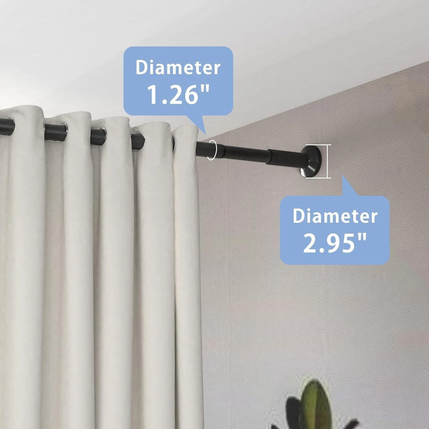 Heavy Duty Tension Curtain Rod 51-126″ Black Carbon Steel No Drill Rustproof