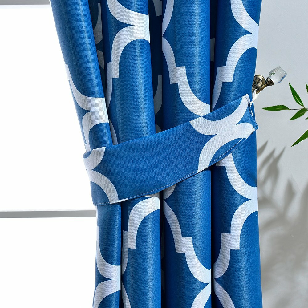 Set 2 Navy Blue White Geo Trellis Curtains Panels Drapes 63 84 96 inch Darkening