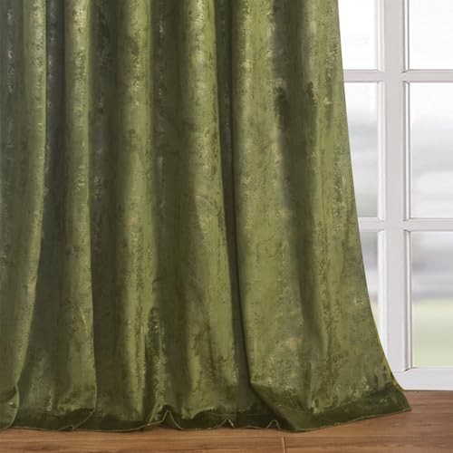 Luxury Gold Foil Print Moss Green Velvet 52″W x 96″L (Pack of 2) Mossgreen