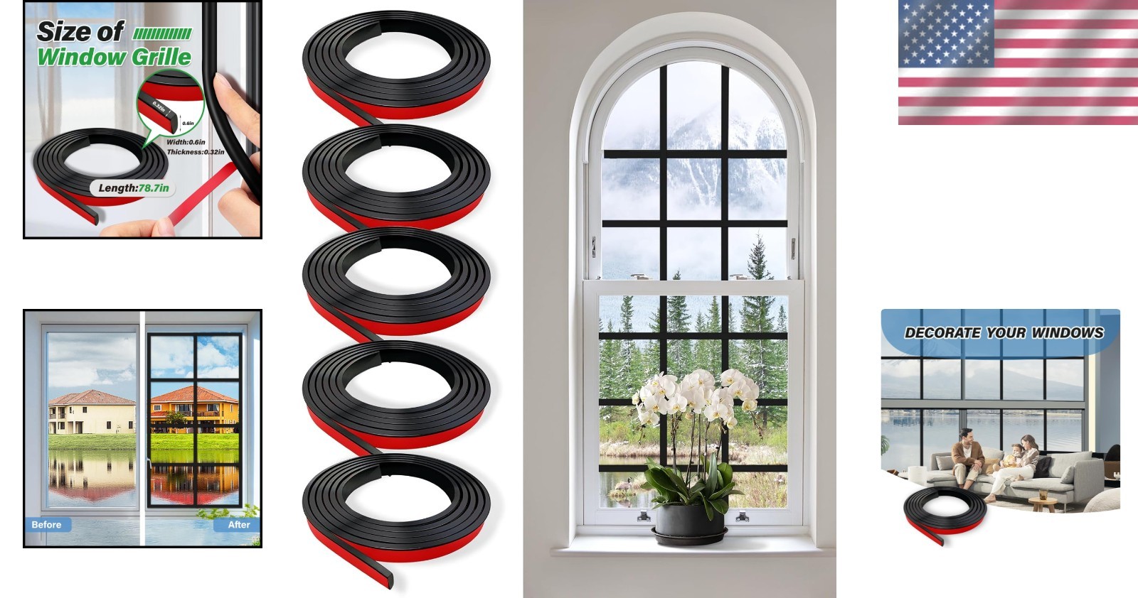 5 PCS Peel and Stick Window Grid Kit – Custom Lengths for Elegant Windows