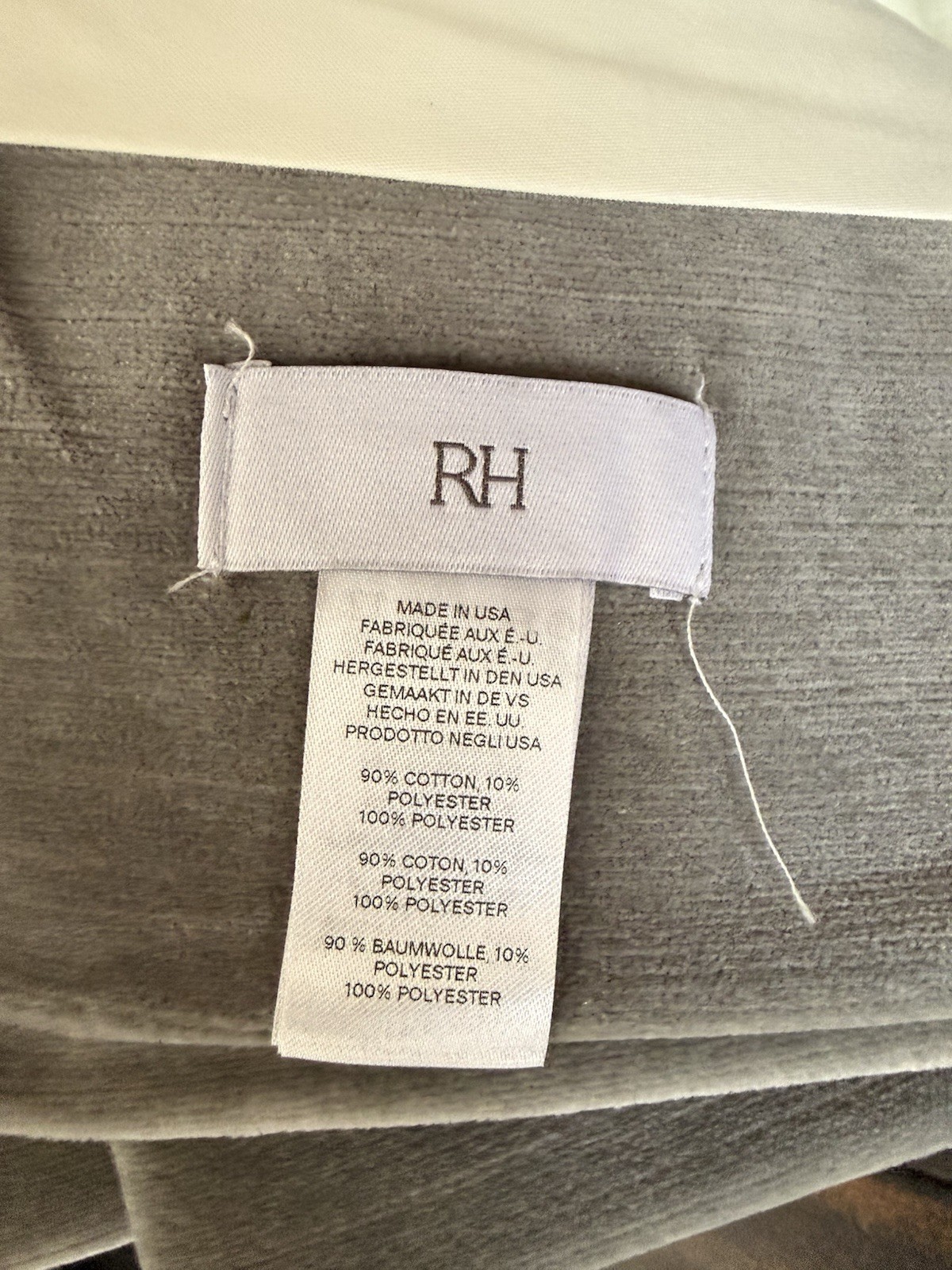 Restoration Hardware Vintage Velvet Drapery Rod Pocket 50″W x 96″L Fog $320