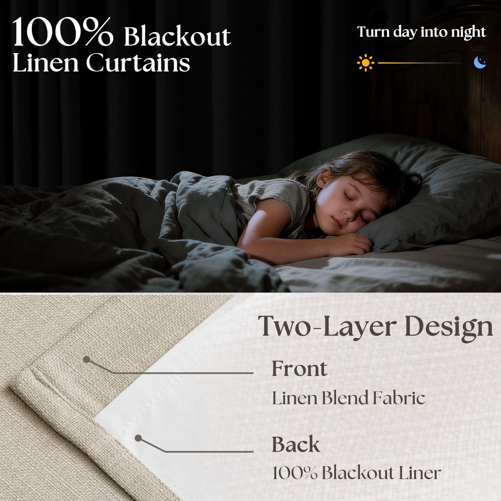 102 Inch Blackout Linen Pleated Curtains for Bedroom Living Room Darkening Pi…